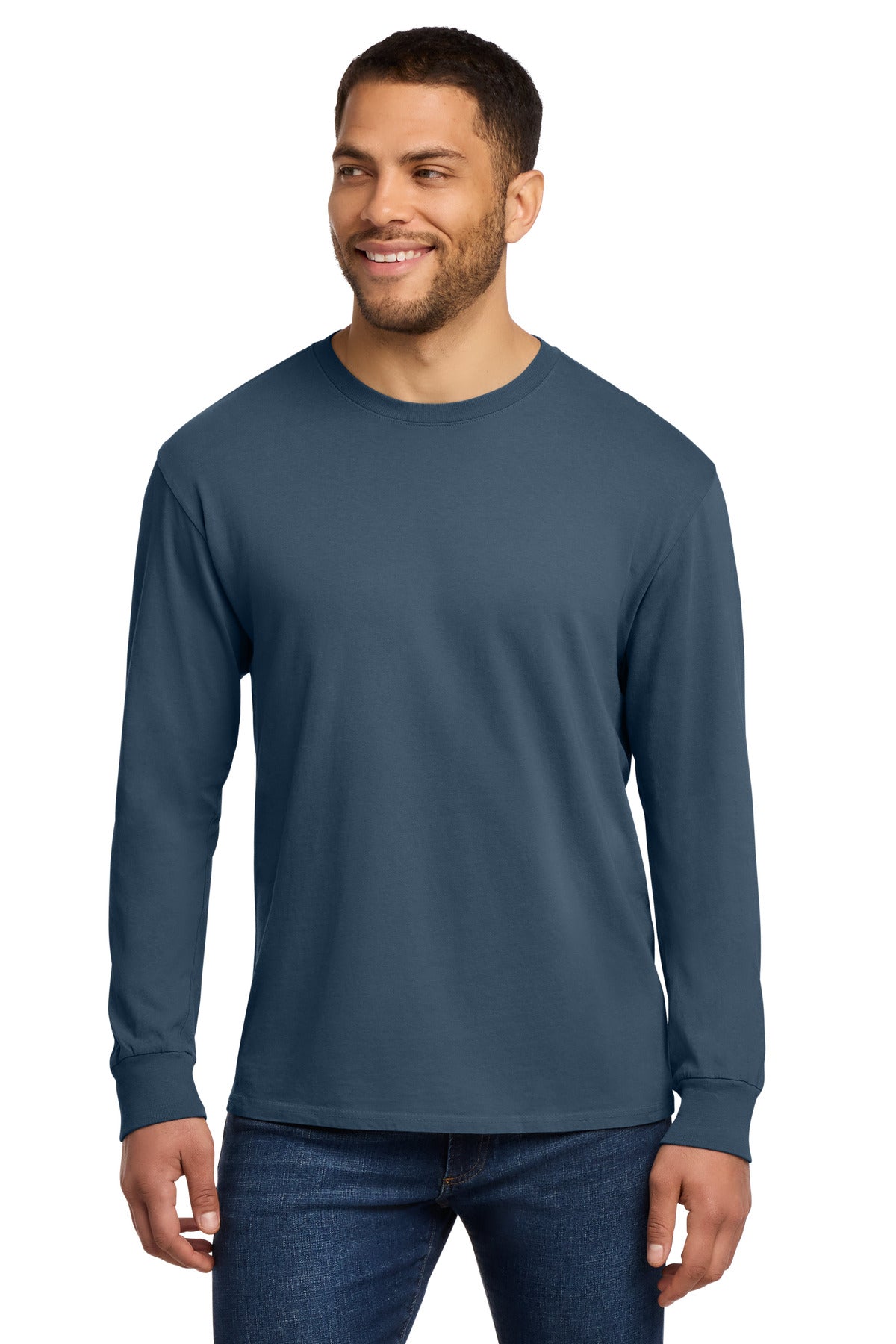 Port & Co Beach Wash Garment-Dyed Long Sleeve Tee PC099LS in Denim Blue