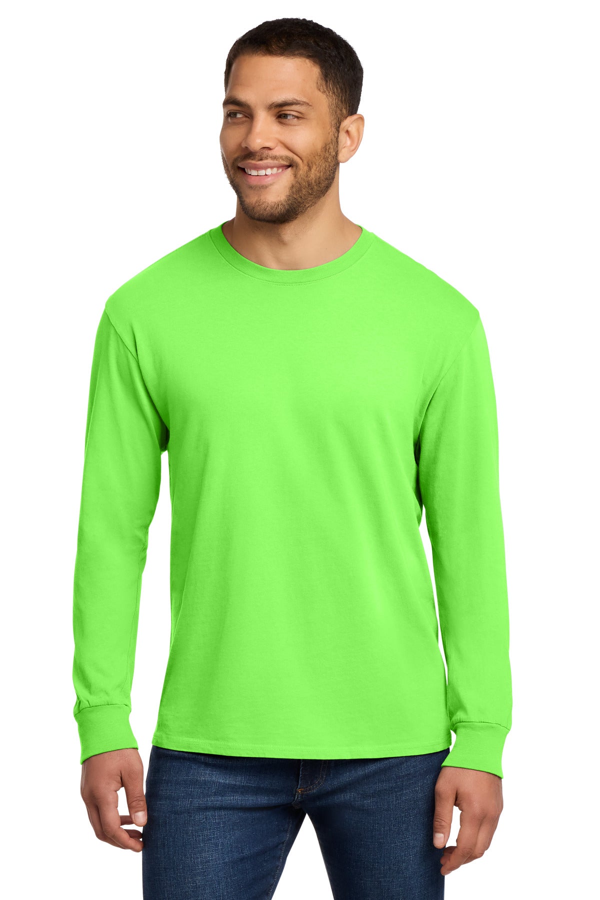 Port & Co Beach Wash Garment-Dyed Long Sleeve Tee PC099LS in Neon Green
