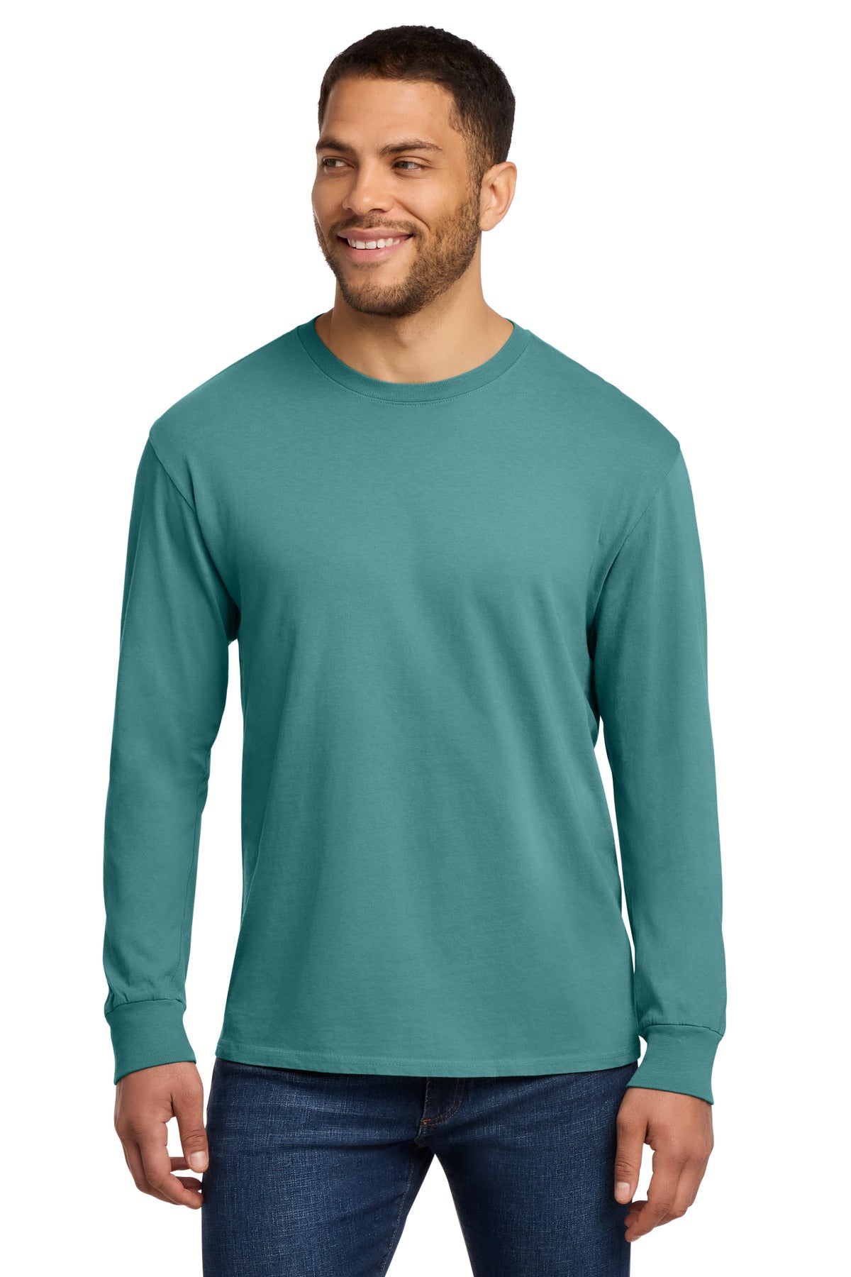 Port & Co Beach Wash Garment-Dyed Long Sleeve Tee PC099LS in Peacock