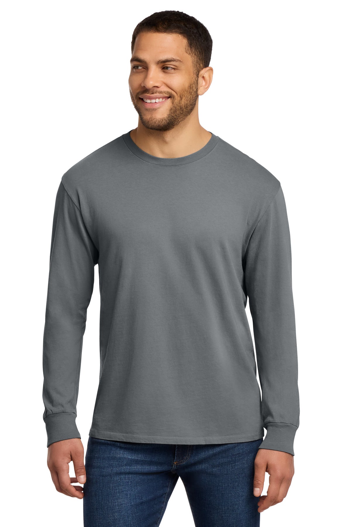 Port & Co Beach Wash Garment-Dyed Long Sleeve Tee PC099LS in Pewter