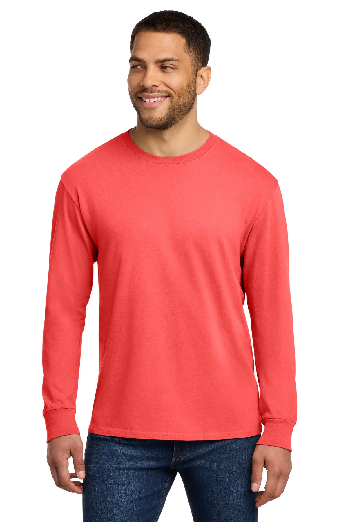 Port & Co Beach Wash Garment-Dyed Long Sleeve Tee PC099LS in Poppy