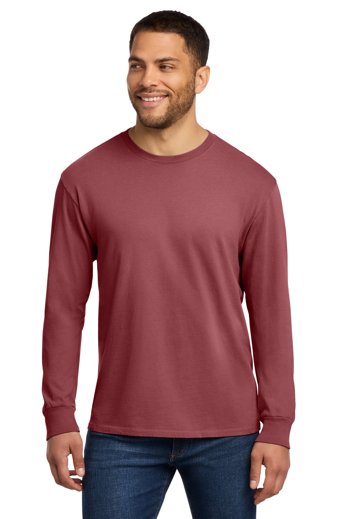 Port & Co Beach Wash Garment-Dyed Long Sleeve Tee PC099LS in Red Rock