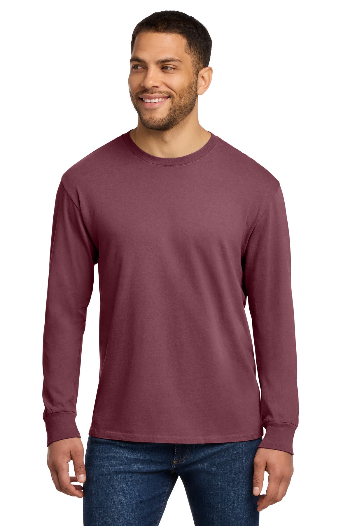 Port & Co Beach Wash Garment-Dyed Long Sleeve Tee PC099LS in Wineberry
