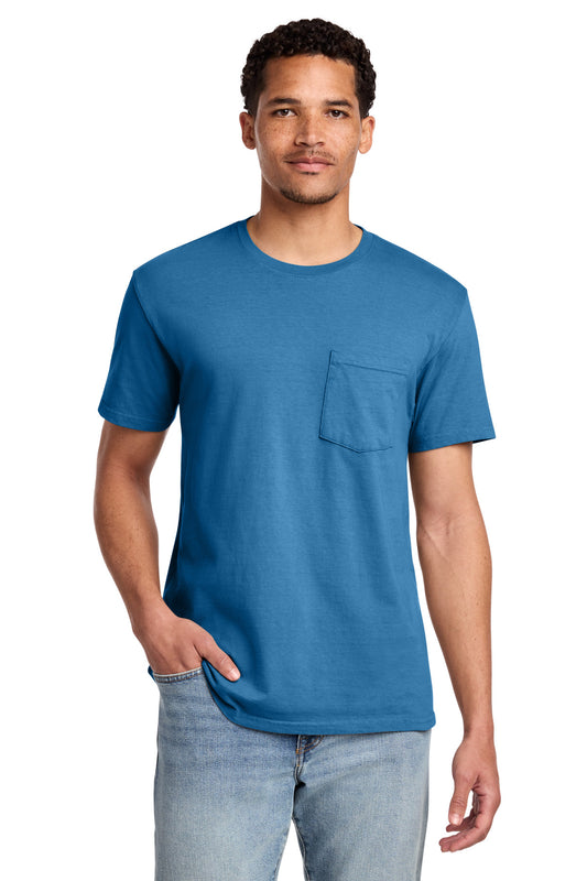 Port & Co Beach Wash Garment-Dyed Pocket Tee.  PC099P in Blue Moon