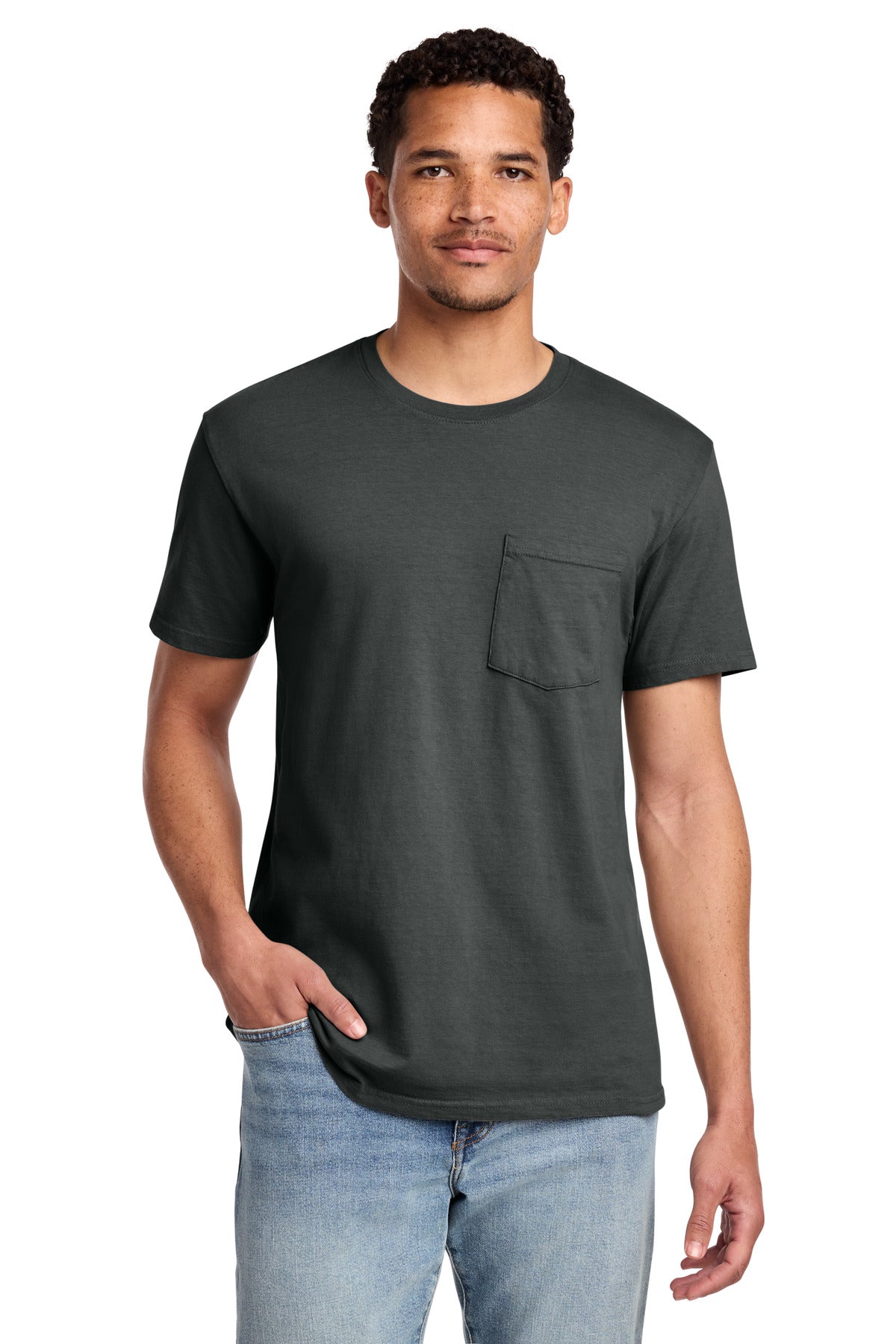 Port & Co Beach Wash Garment-Dyed Pocket Tee.  PC099P in Coal