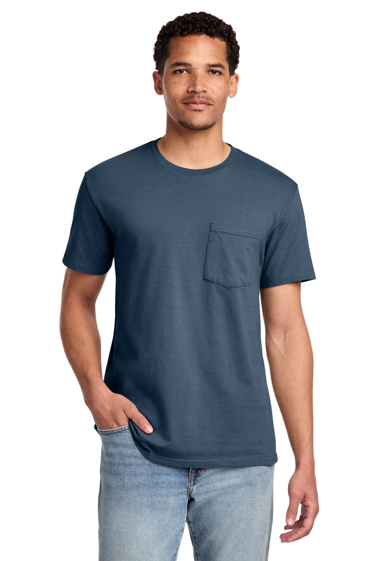 Port & Co Beach Wash Garment-Dyed Pocket Tee.  PC099P in Denim Blue