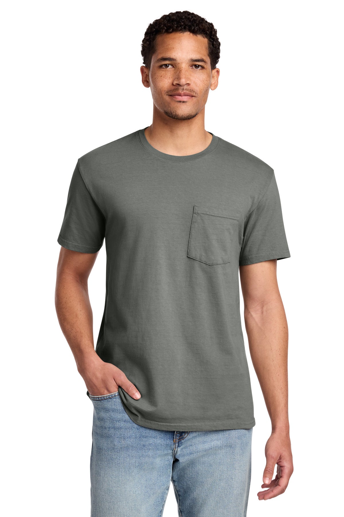 Port & Co Beach Wash Garment-Dyed Pocket Tee.  PC099P in Pewter