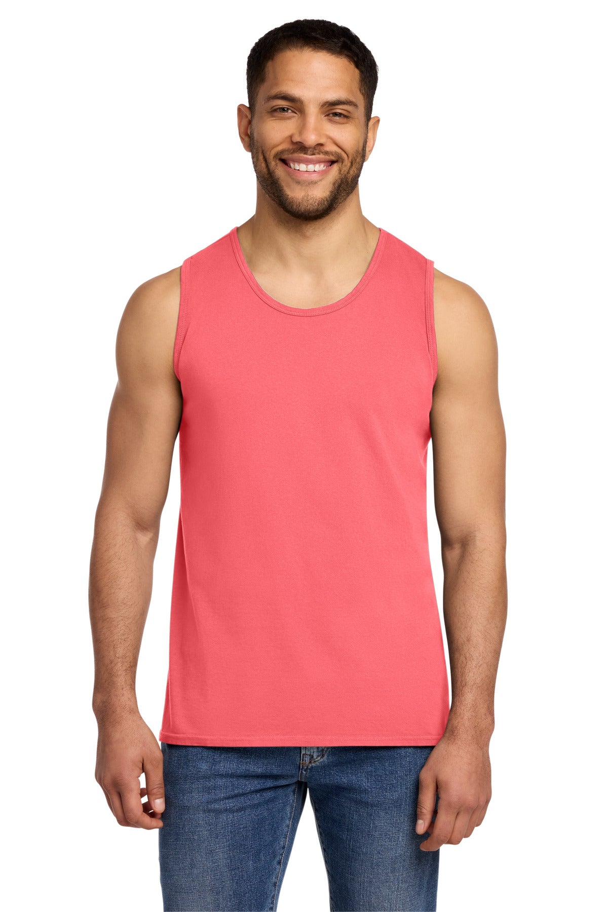 Port & Co Beach Wash Garment-Dyed Tank.  PC099TT in Neon Coral