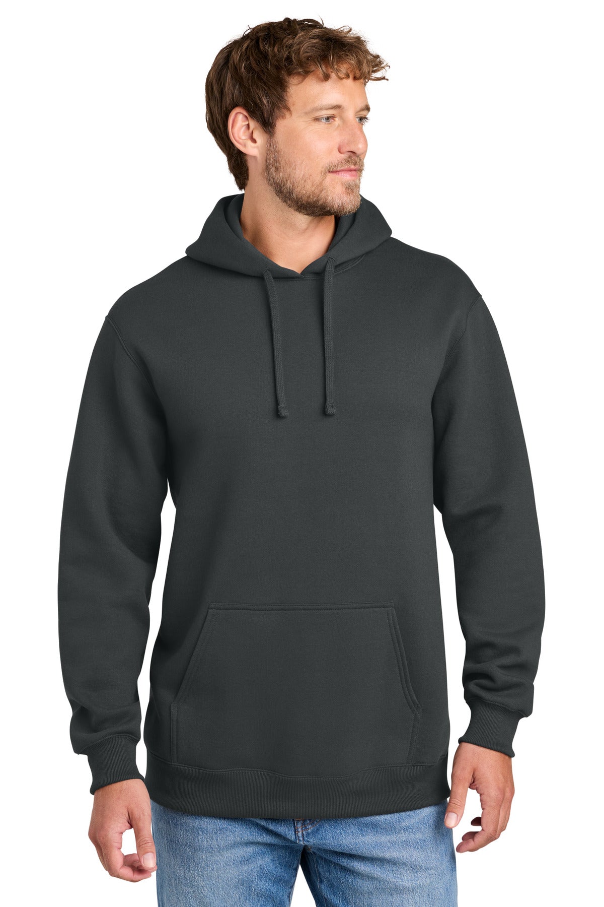 Port & Co Foundation Fleece Pullover Hooded Sweatshirt PC107H in Coal Grey