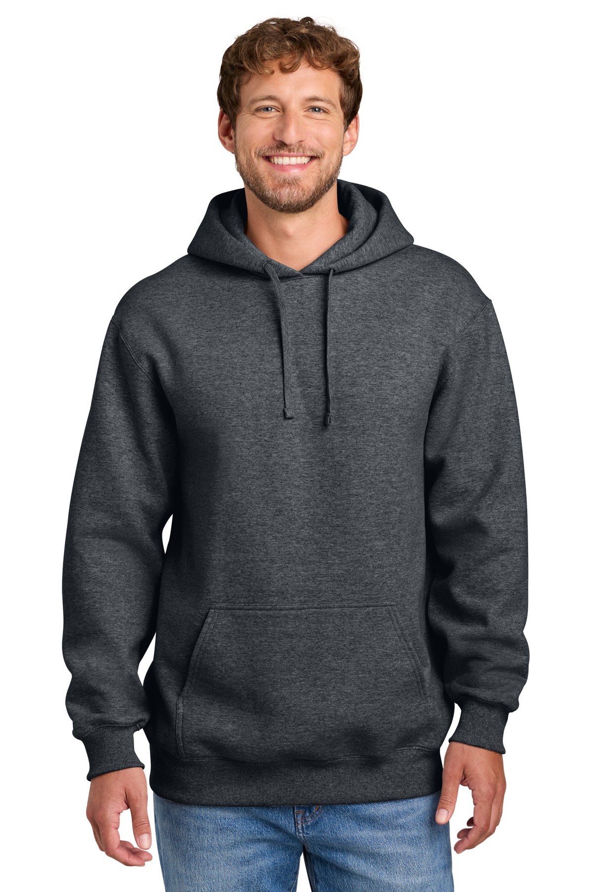 Port & Co Foundation Fleece Pullover Hooded Sweatshirt PC107H in Dark Heather Grey