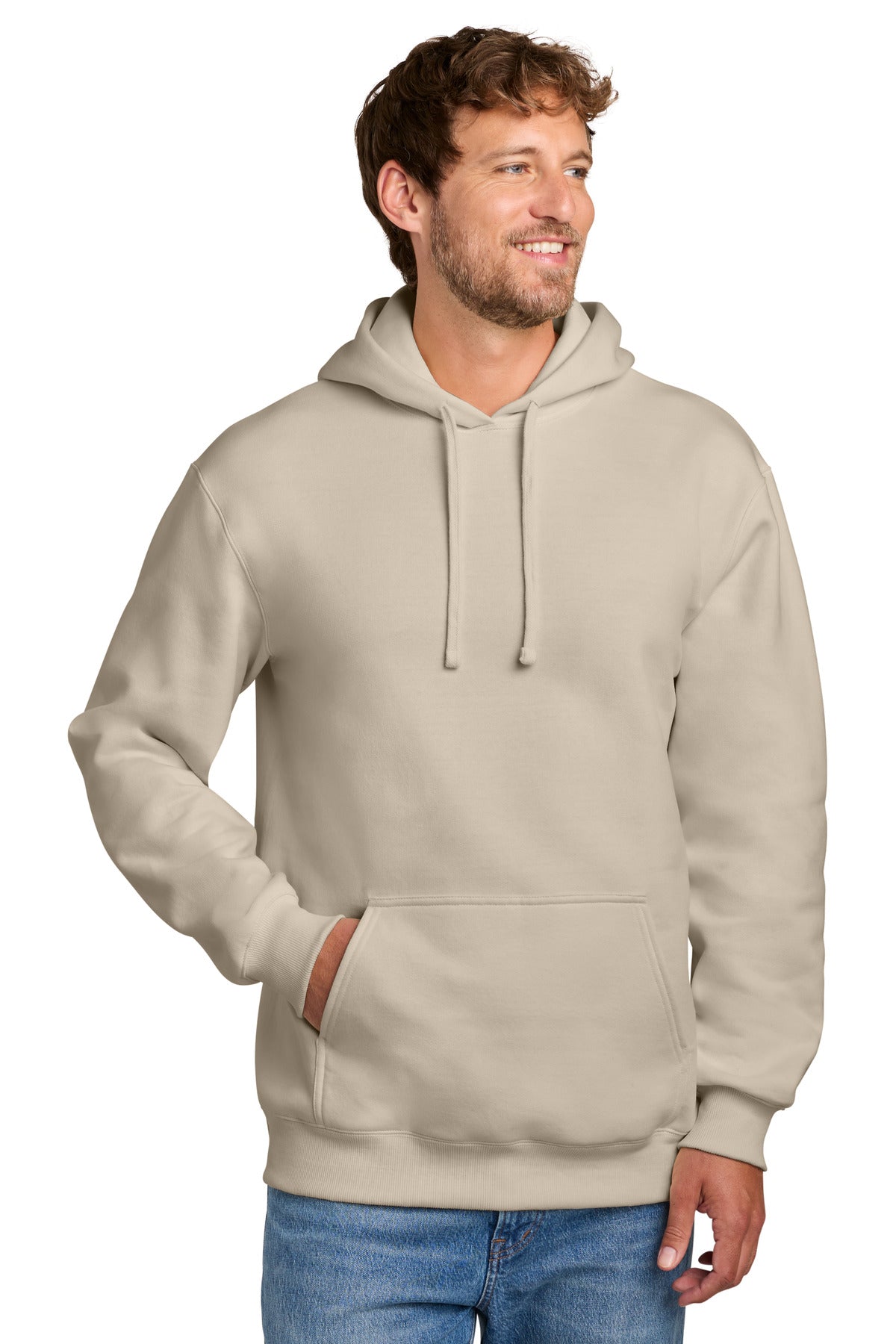 Port & Co Foundation Fleece Pullover Hooded Sweatshirt PC107H in Light Sand