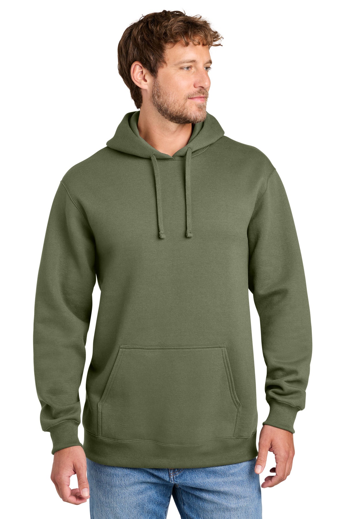 Port & Co Foundation Fleece Pullover Hooded Sweatshirt PC107H in Olive Drab Green