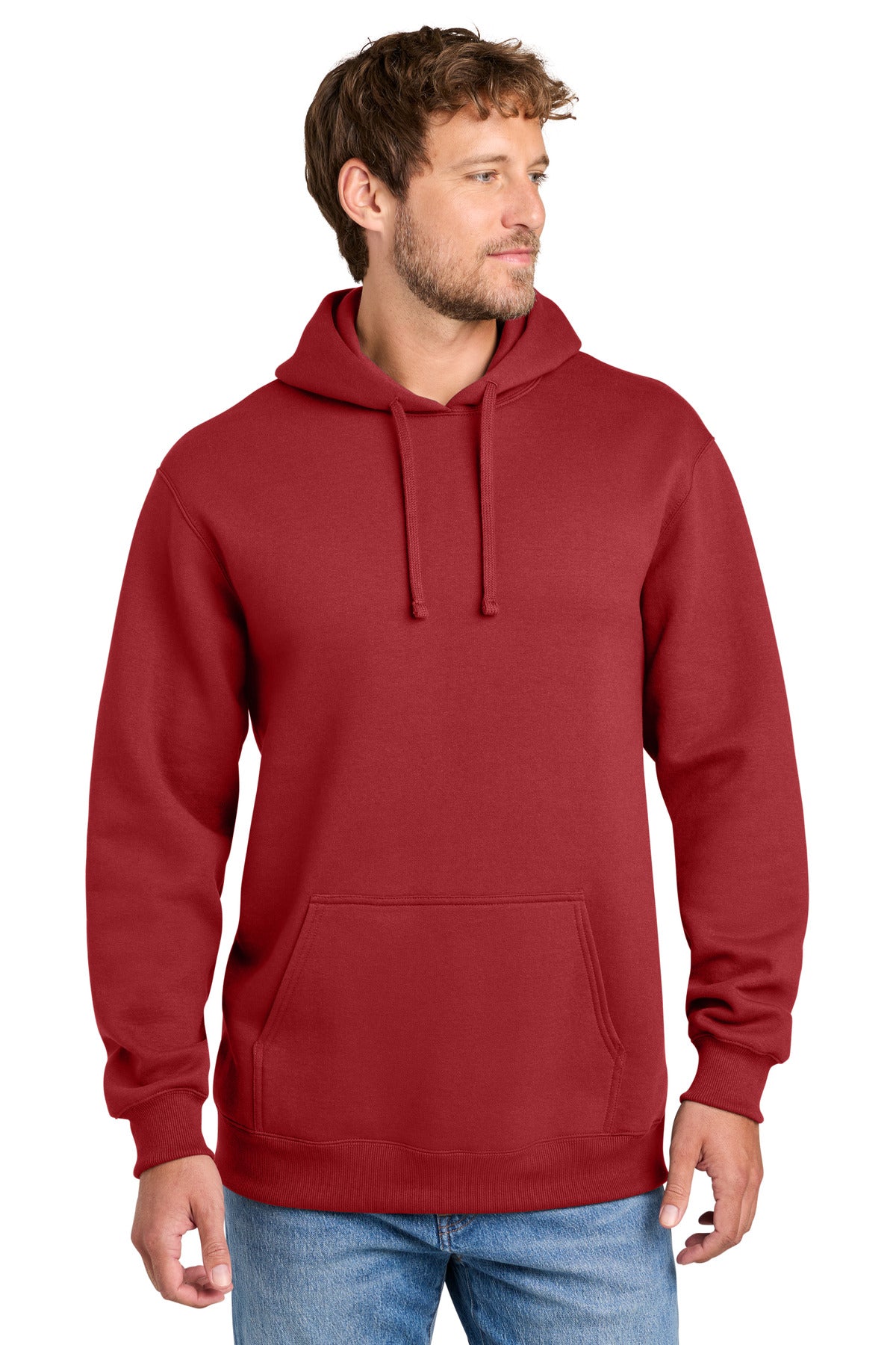 Port & Co Foundation Fleece Pullover Hooded Sweatshirt PC107H in Rich Red