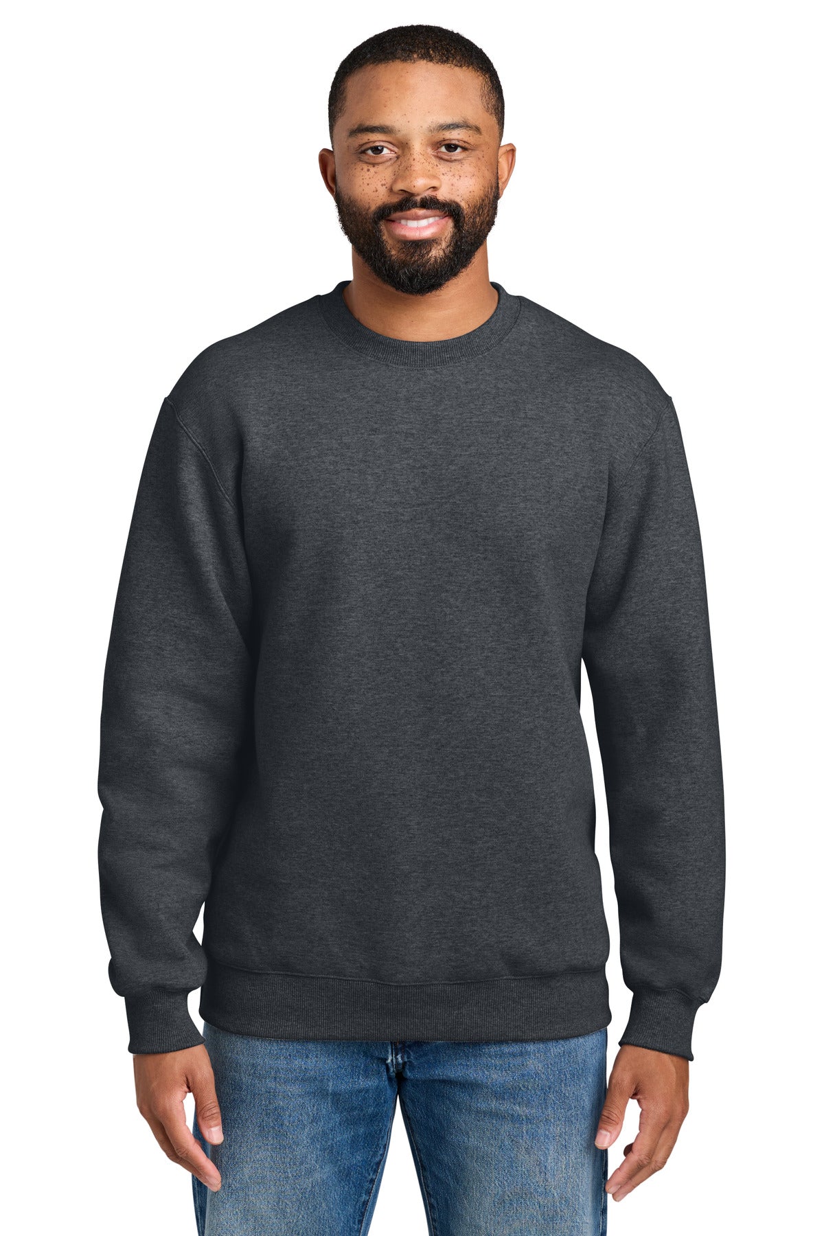 Port & Co Foundation Fleece Pullover Crewneck Sweatshirt PC107 in Dark Heather Grey