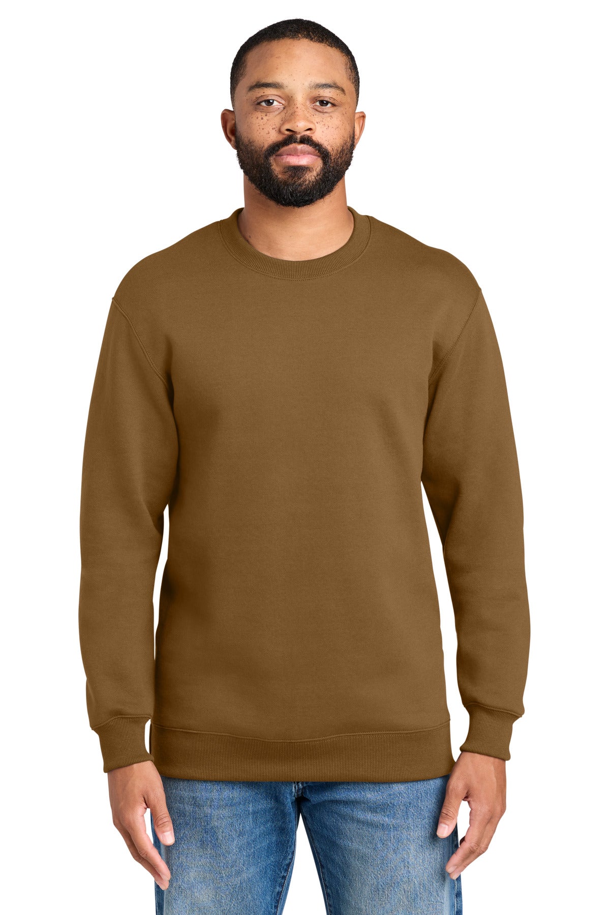 Port & Co Foundation Fleece Pullover Crewneck Sweatshirt PC107 in Duck Brown