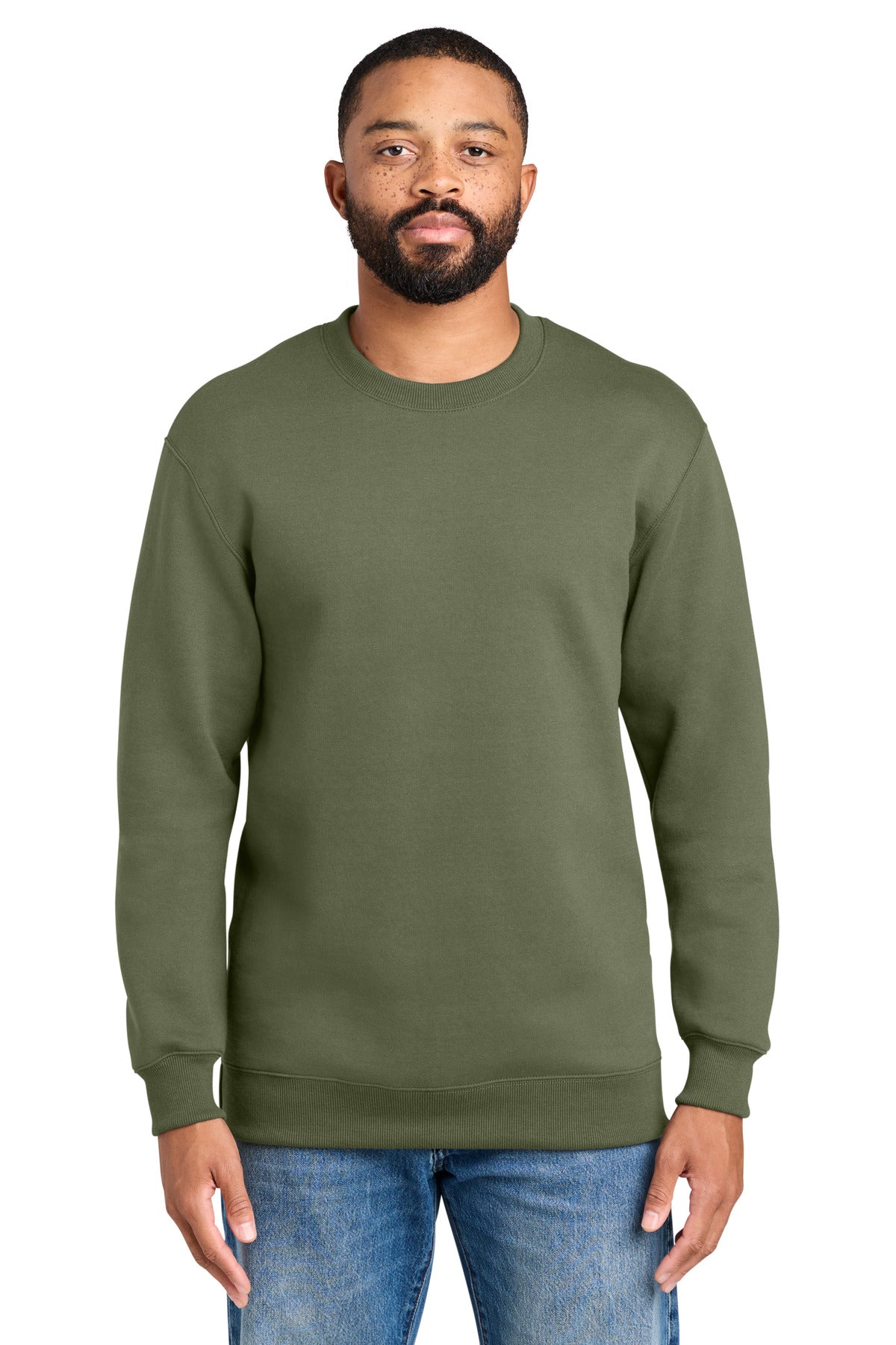 Port & Co Foundation Fleece Pullover Crewneck Sweatshirt PC107 in Olive Drab Green