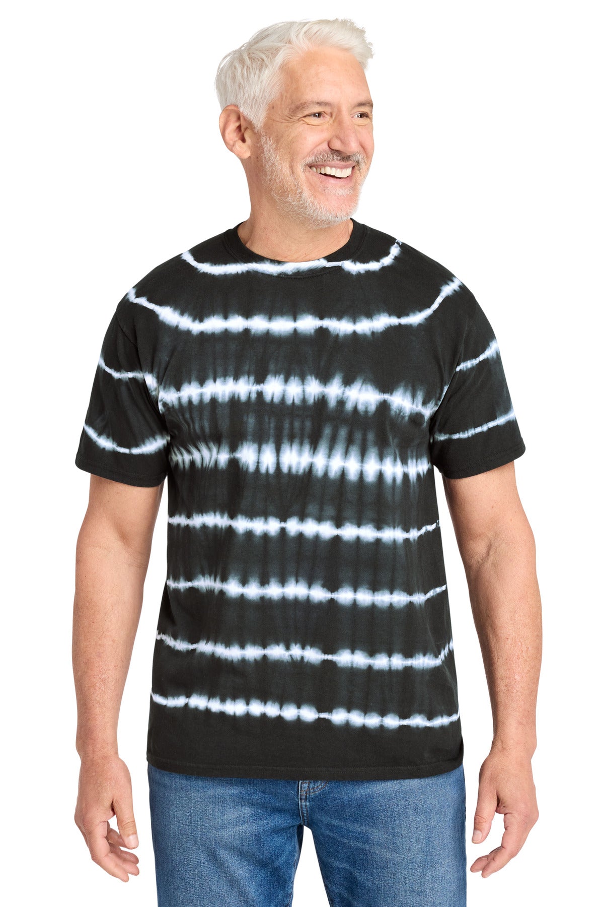 Port & Co Allover Stripe Tie-Dye Tee PC142 in Black/ White