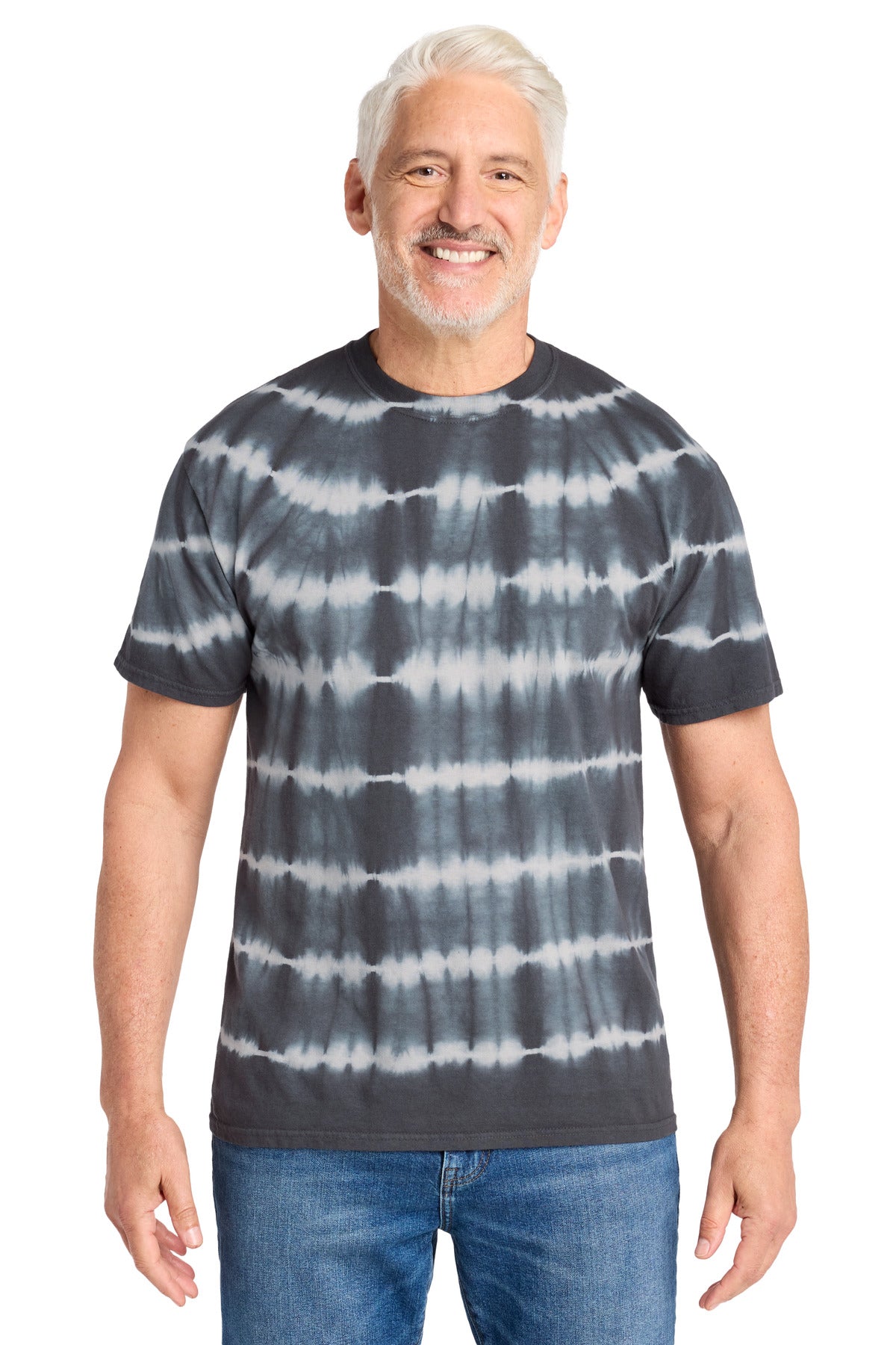 Port & Co Allover Stripe Tie-Dye Tee PC142 in Graphite/ Light Grey