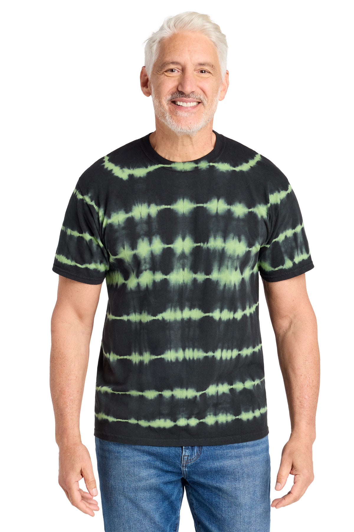 Port & Co Allover Stripe Tie-Dye Tee PC142 in Green Tea/ Black