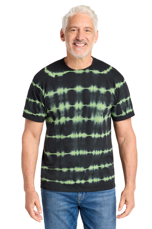 Port & Co Allover Stripe Tie-Dye Tee PC142 in Green Tea/ Black