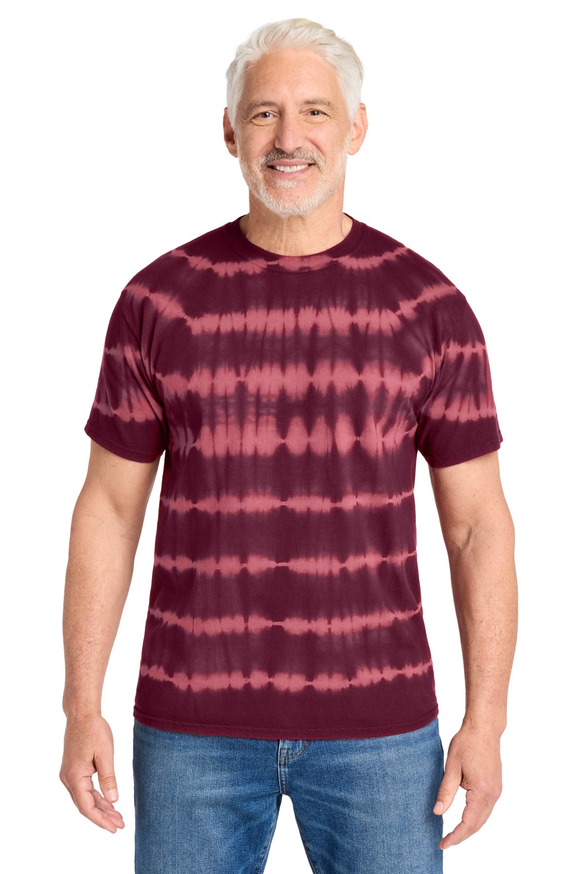 Port & Co Allover Stripe Tie-Dye Tee PC142 in Merlot/ Burgundy