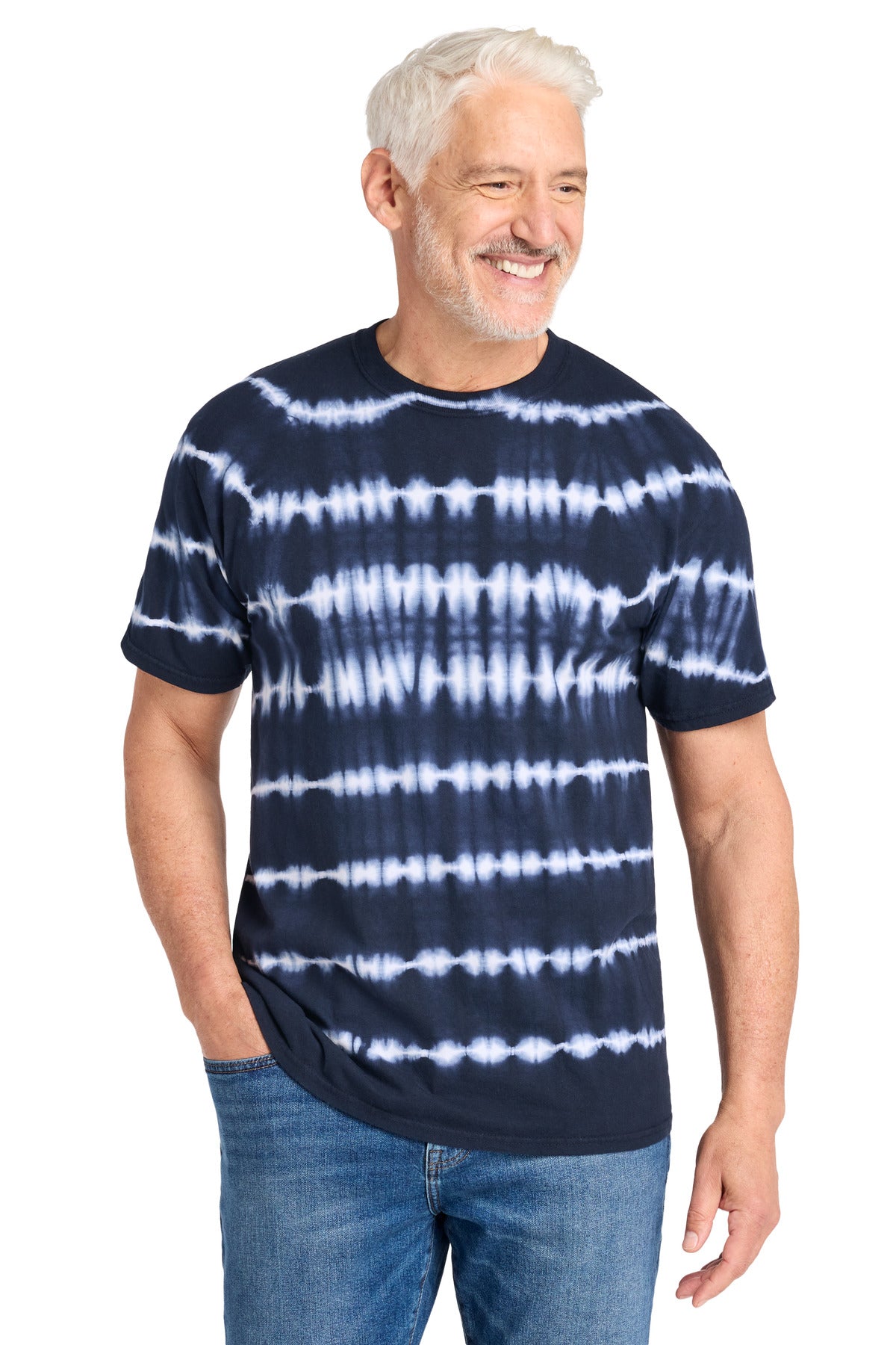Port & Co Allover Stripe Tie-Dye Tee PC142 in True Navy/ White