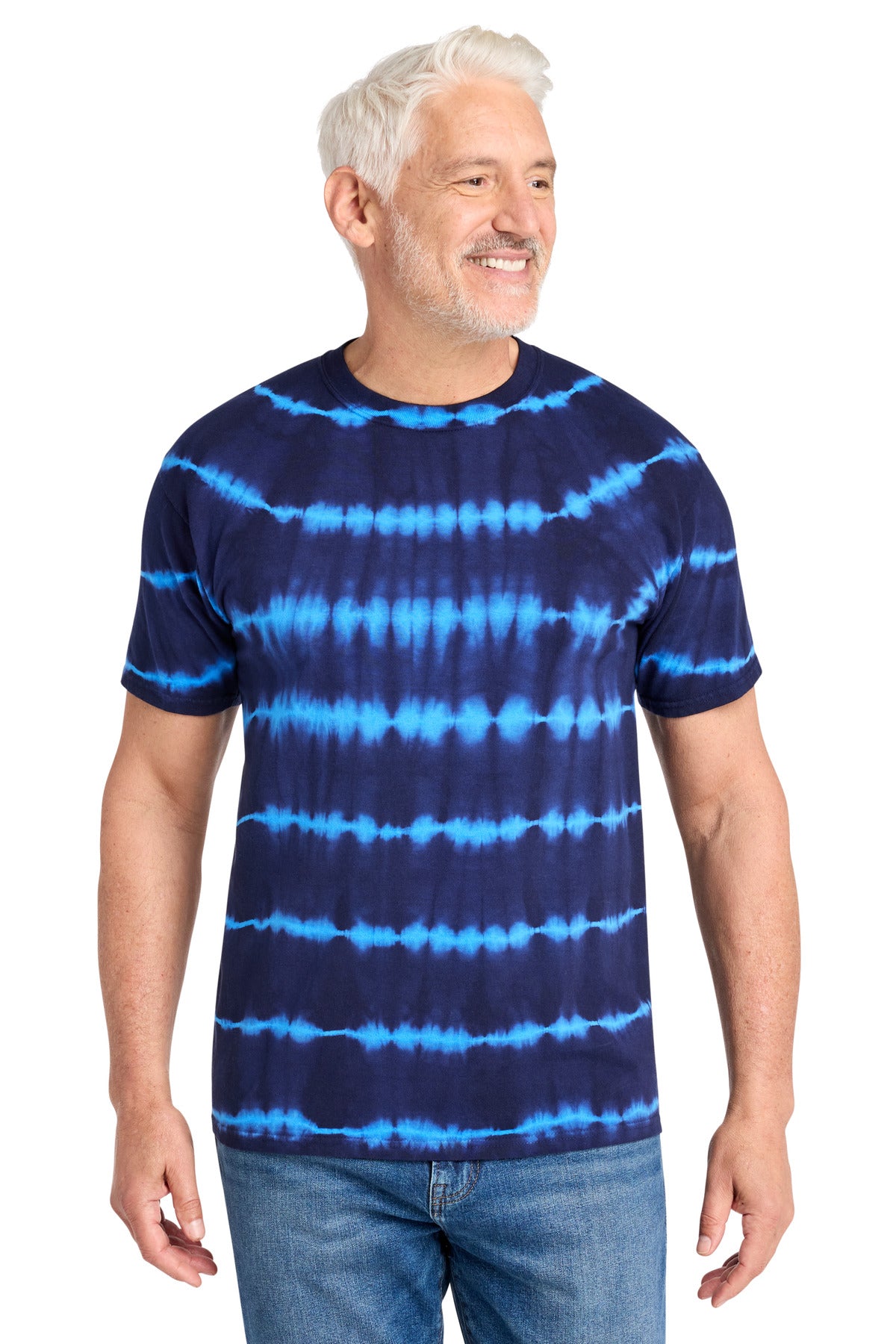 Port & Co Allover Stripe Tie-Dye Tee PC142 in Turquoise/ Team Navy