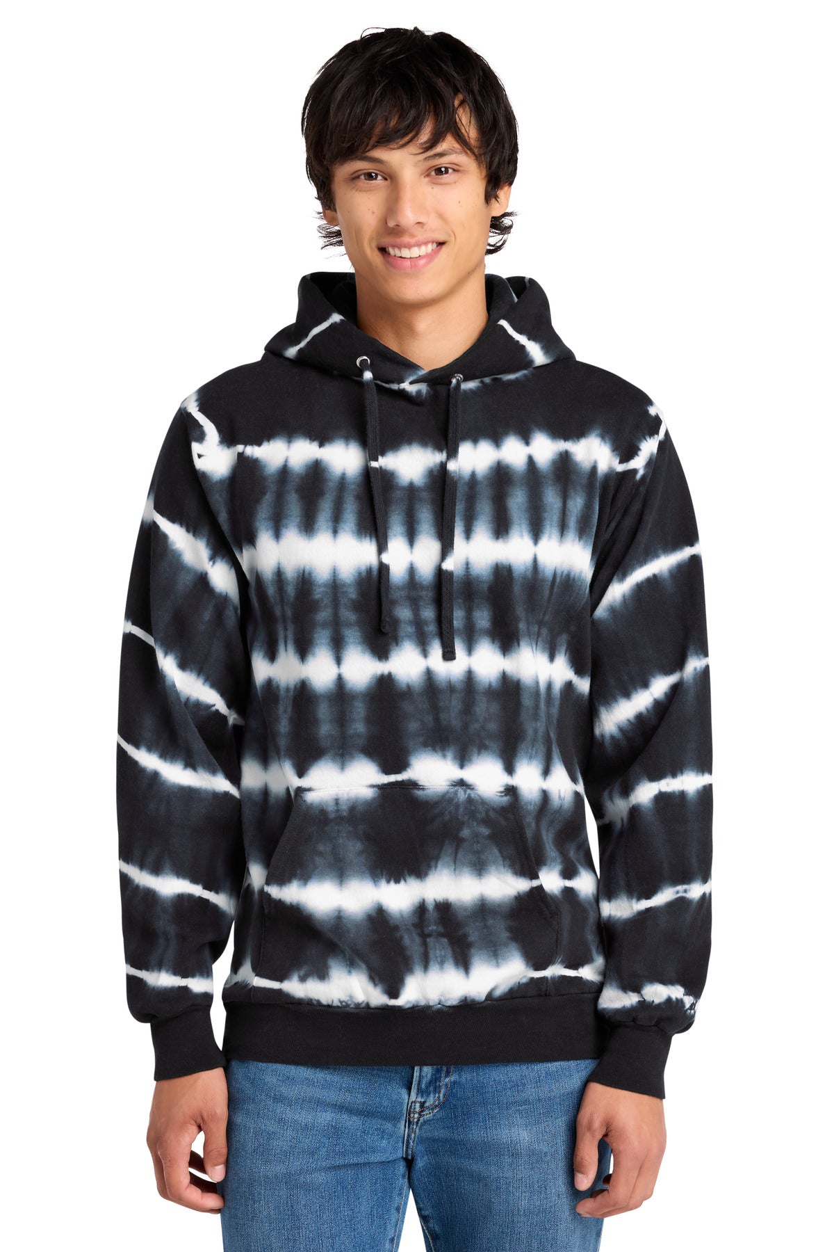 Port & Co Allover Stripe Tie-Dye Fleece PC143 in Black/ White