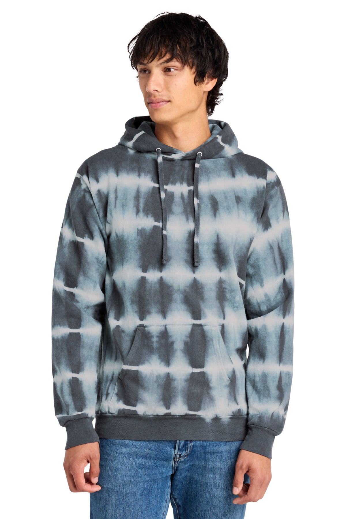 Port & Co Allover Stripe Tie-Dye Fleece PC143 in Graphite/ Light Grey