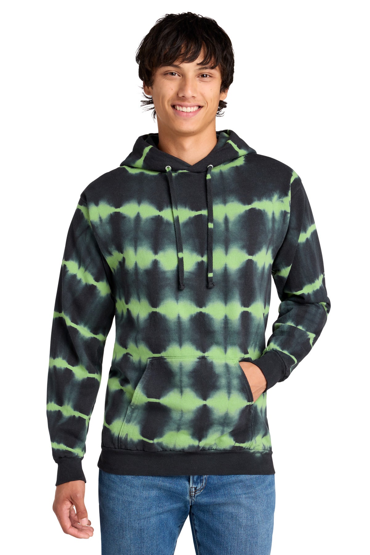 Port & Co Allover Stripe Tie-Dye Fleece PC143 in Green Tea/ Black