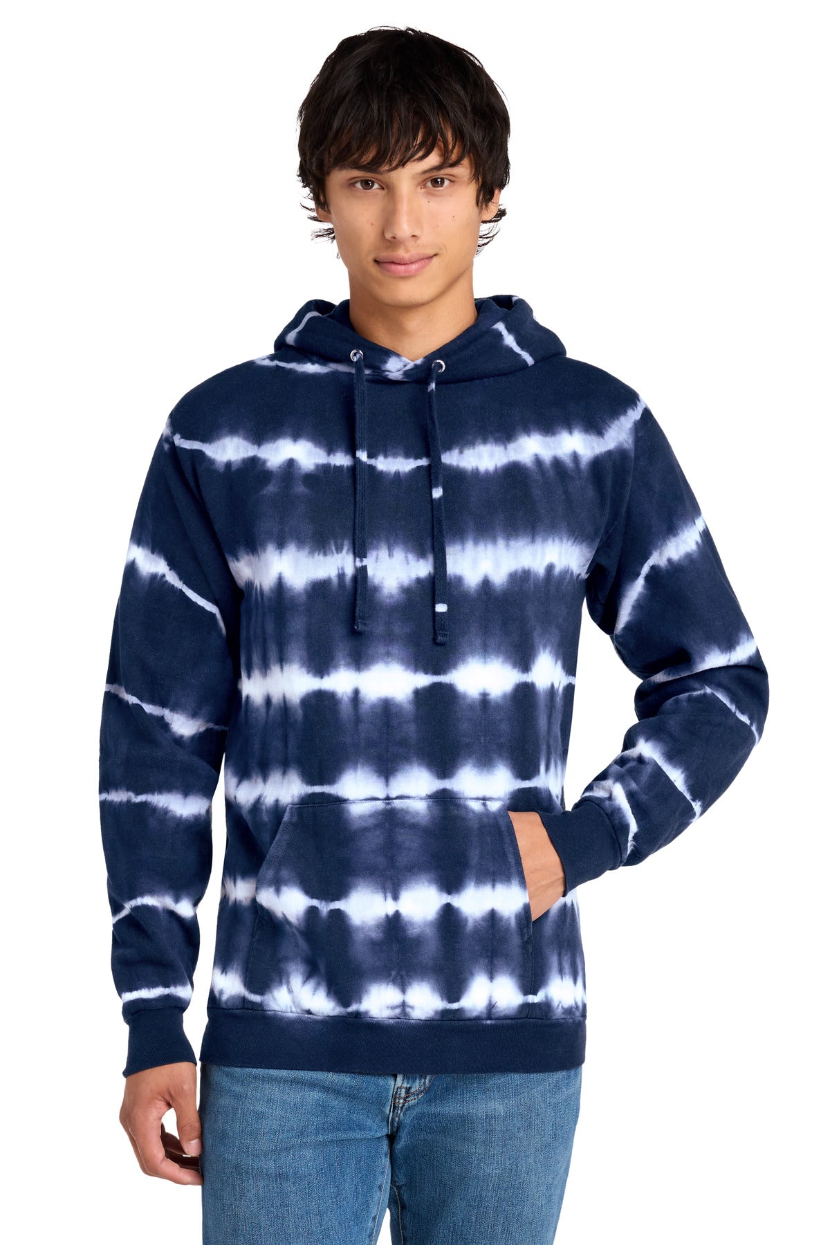 Port & Co Allover Stripe Tie-Dye Fleece PC143 in True Navy/ White