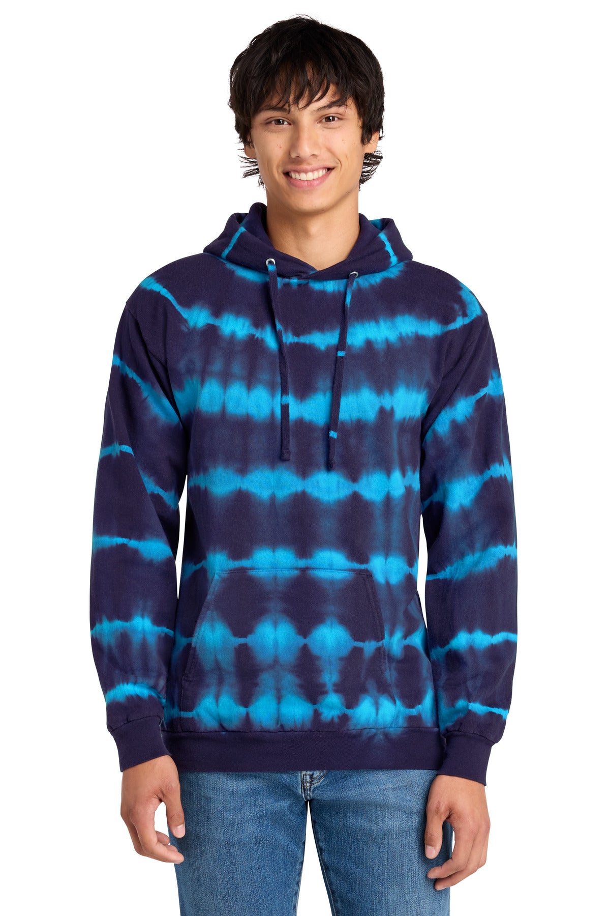 Port & Co Allover Stripe Tie-Dye Fleece PC143 in Turquoise/ Team Navy