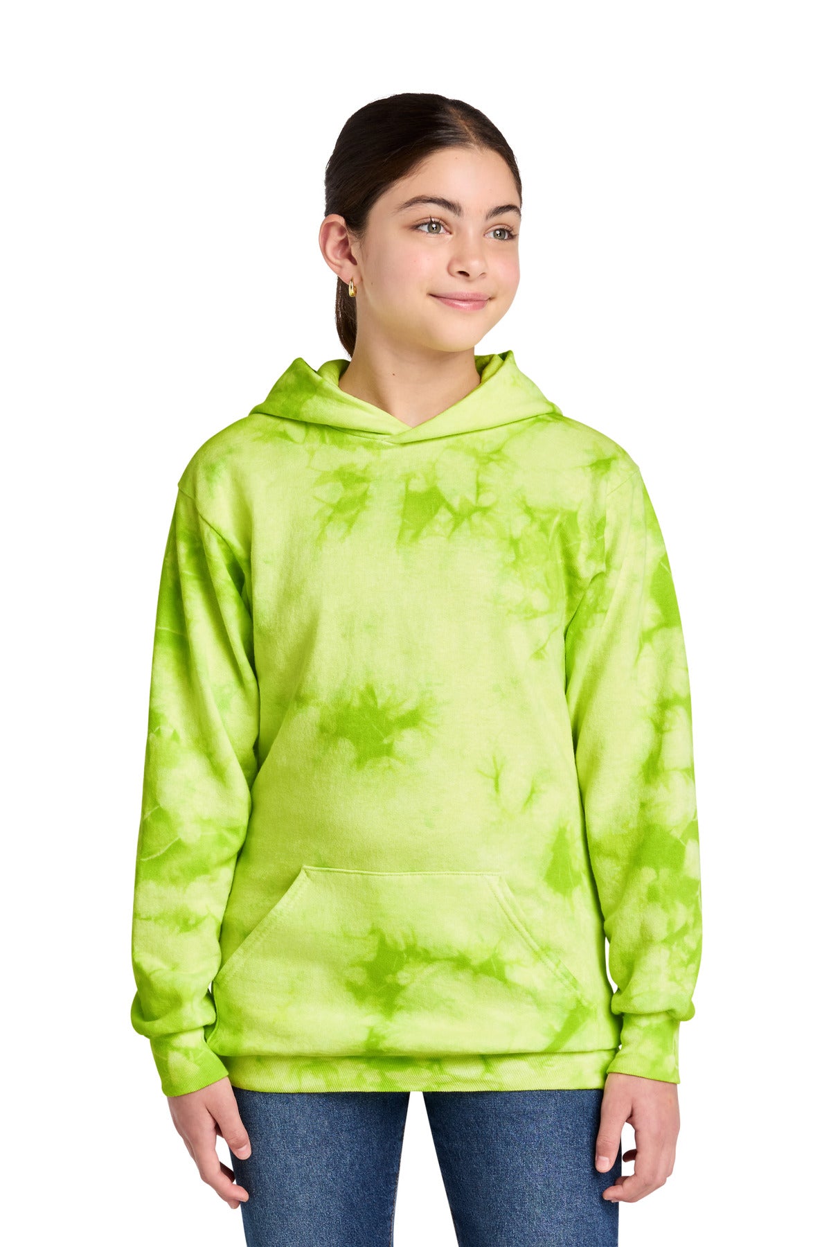 Port & Co Youth Crystal Tie-Dye Pullover Hoodie PC144Y in Lemon Lime
