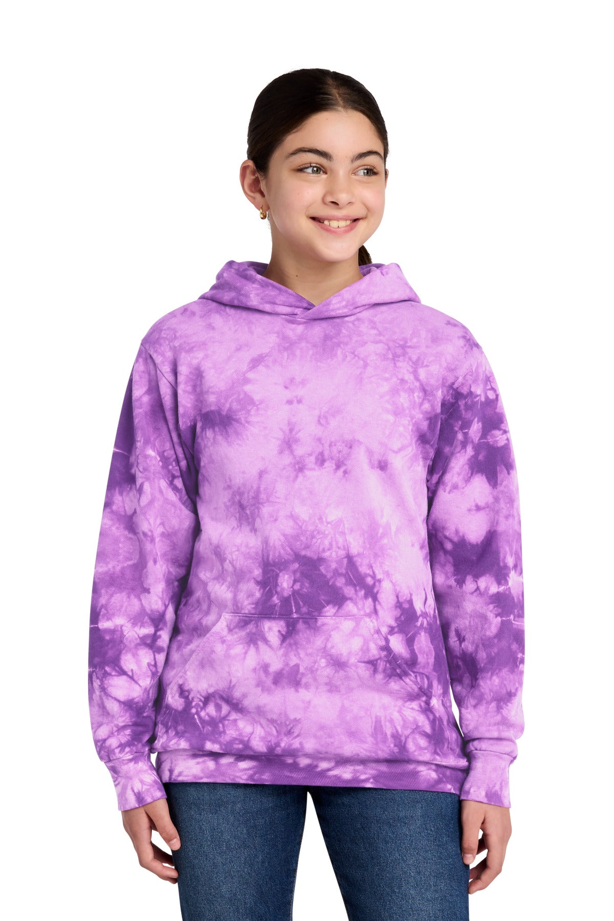 Port & Co Youth Crystal Tie-Dye Pullover Hoodie PC144Y in Purple
