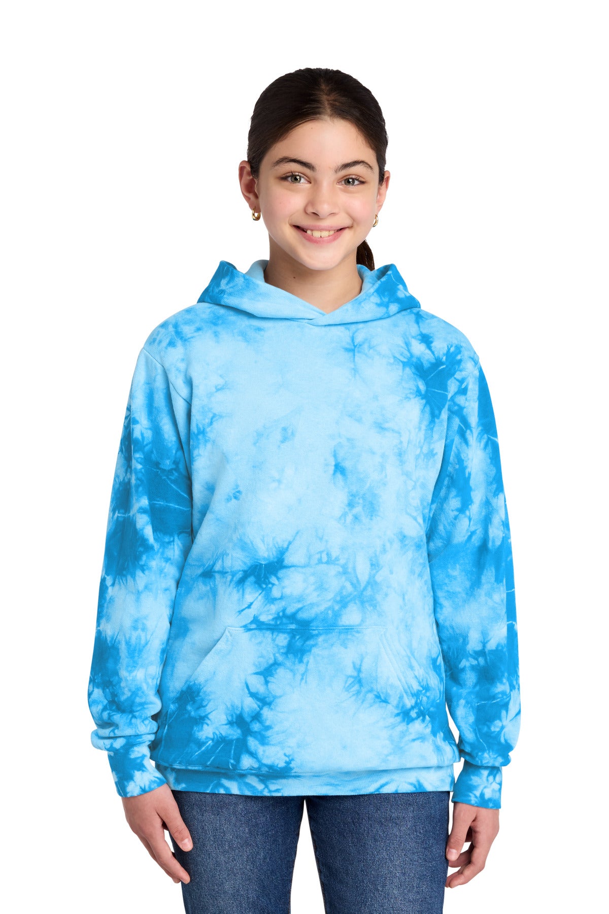 Port & Co Youth Crystal Tie-Dye Pullover Hoodie PC144Y in Sky Blue