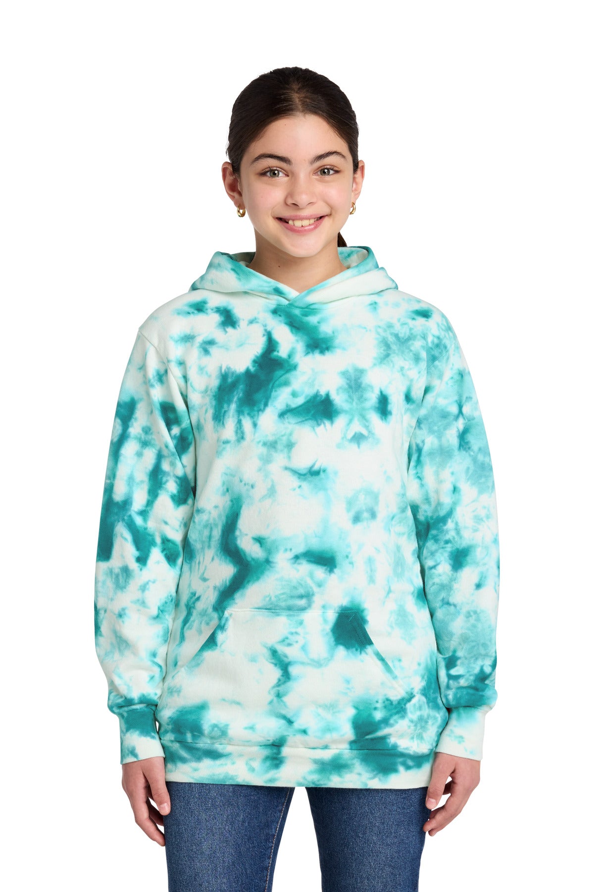 Port & Co Youth Crystal Tie-Dye Pullover Hoodie PC144Y in Teal