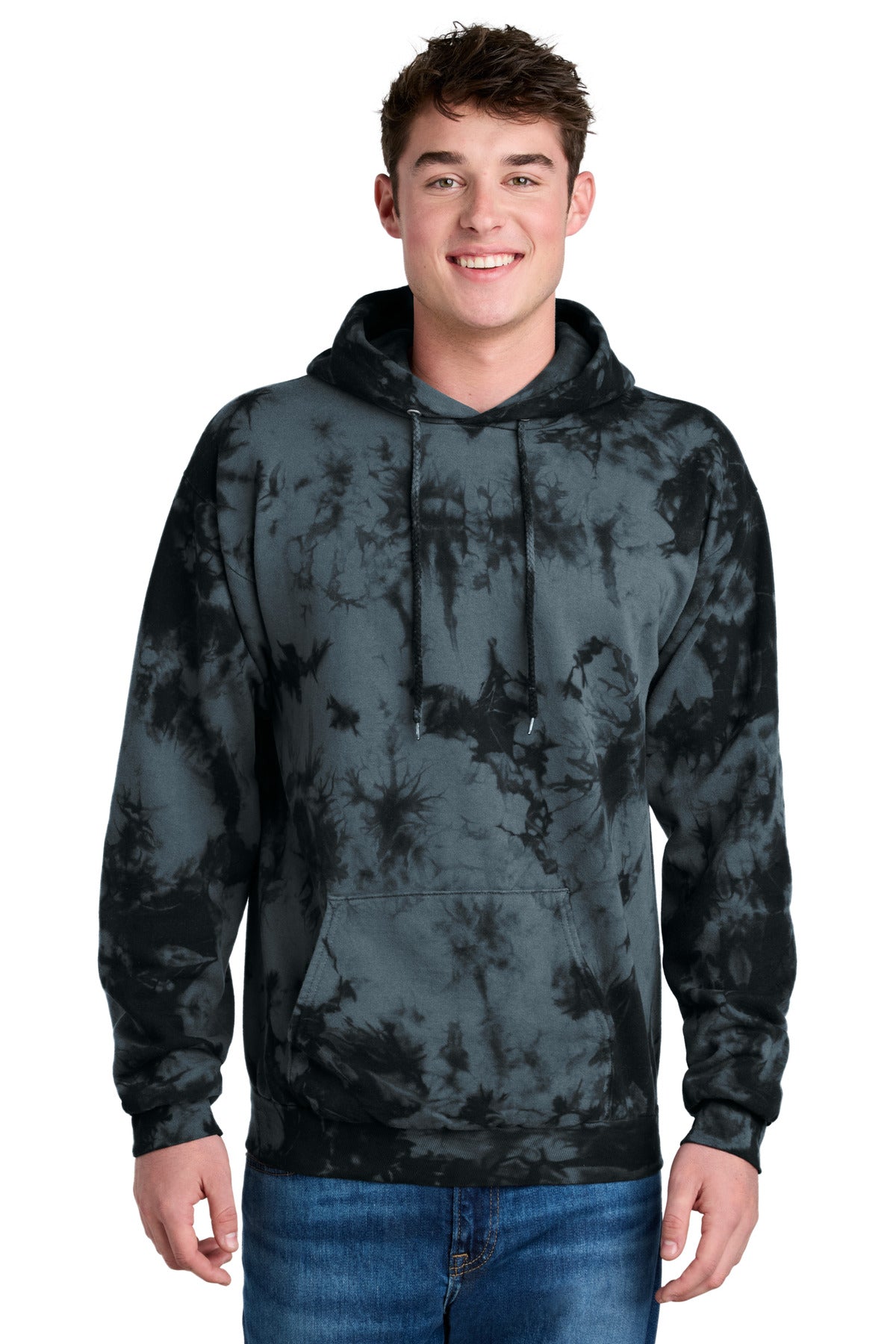 Port & Co Crystal Tie-Dye Pullover Hoodie PC144 in Black