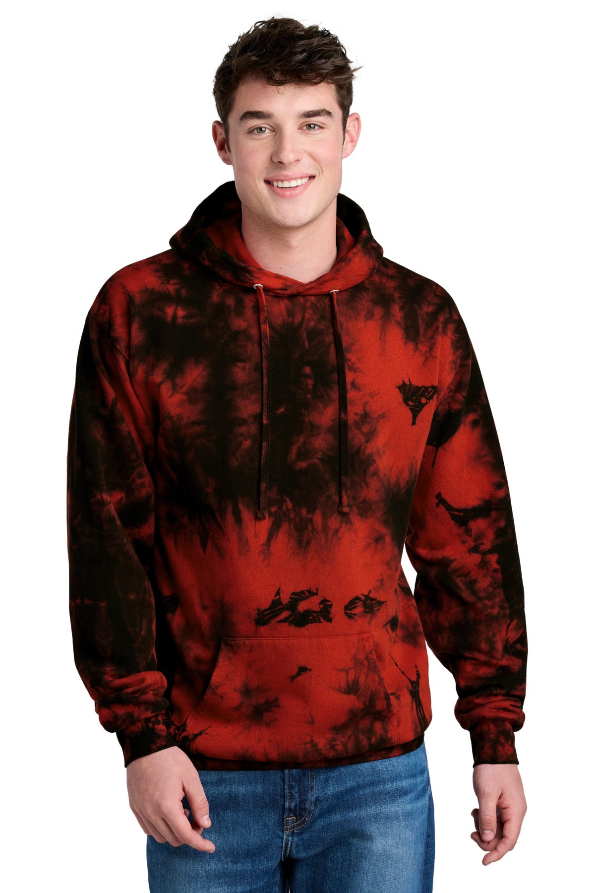 Port & Co Crystal Tie-Dye Pullover Hoodie PC144 in Black/ Red