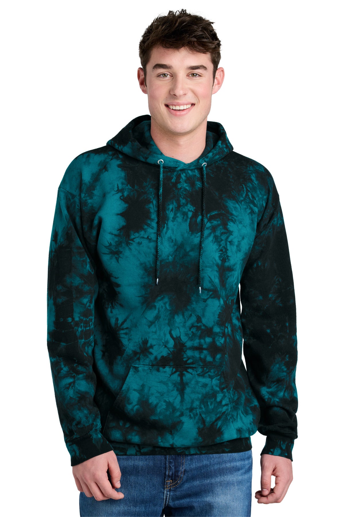 Port & Co Crystal Tie-Dye Pullover Hoodie PC144 in Black/ Teal