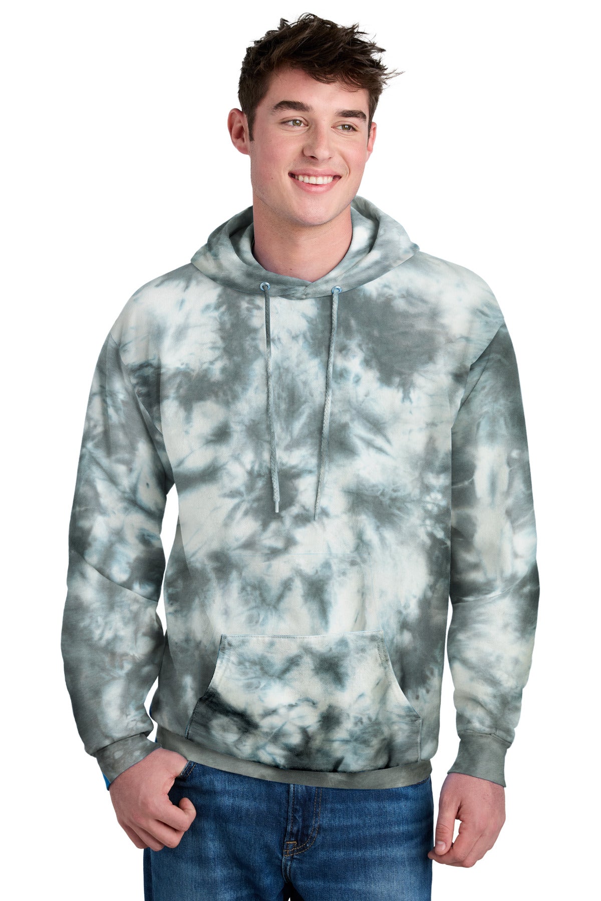 Port & Co Crystal Tie-Dye Pullover Hoodie PC144 in Grey