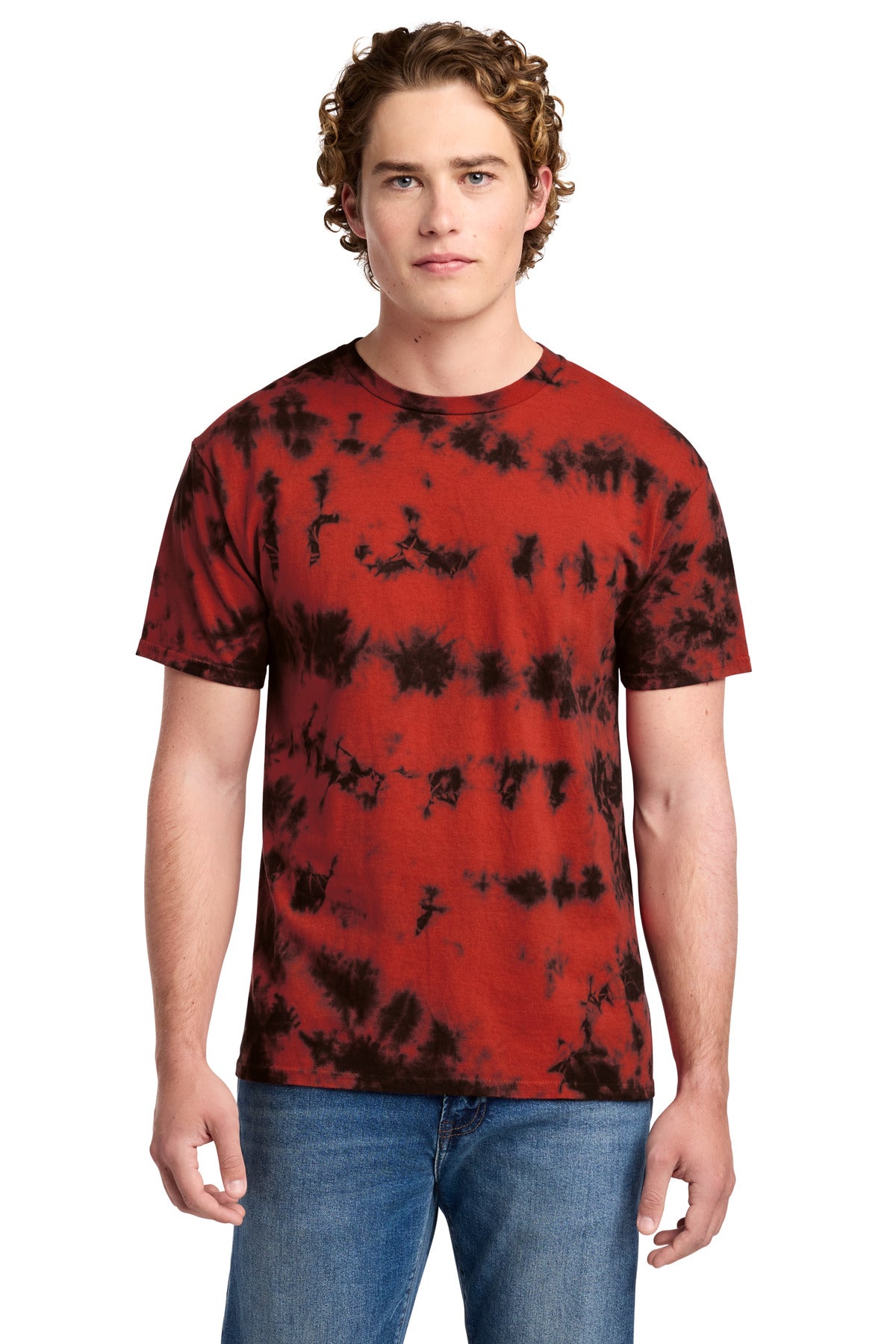 Port & Co Crystal Tie-Dye Tee PC145 in Black/ Red