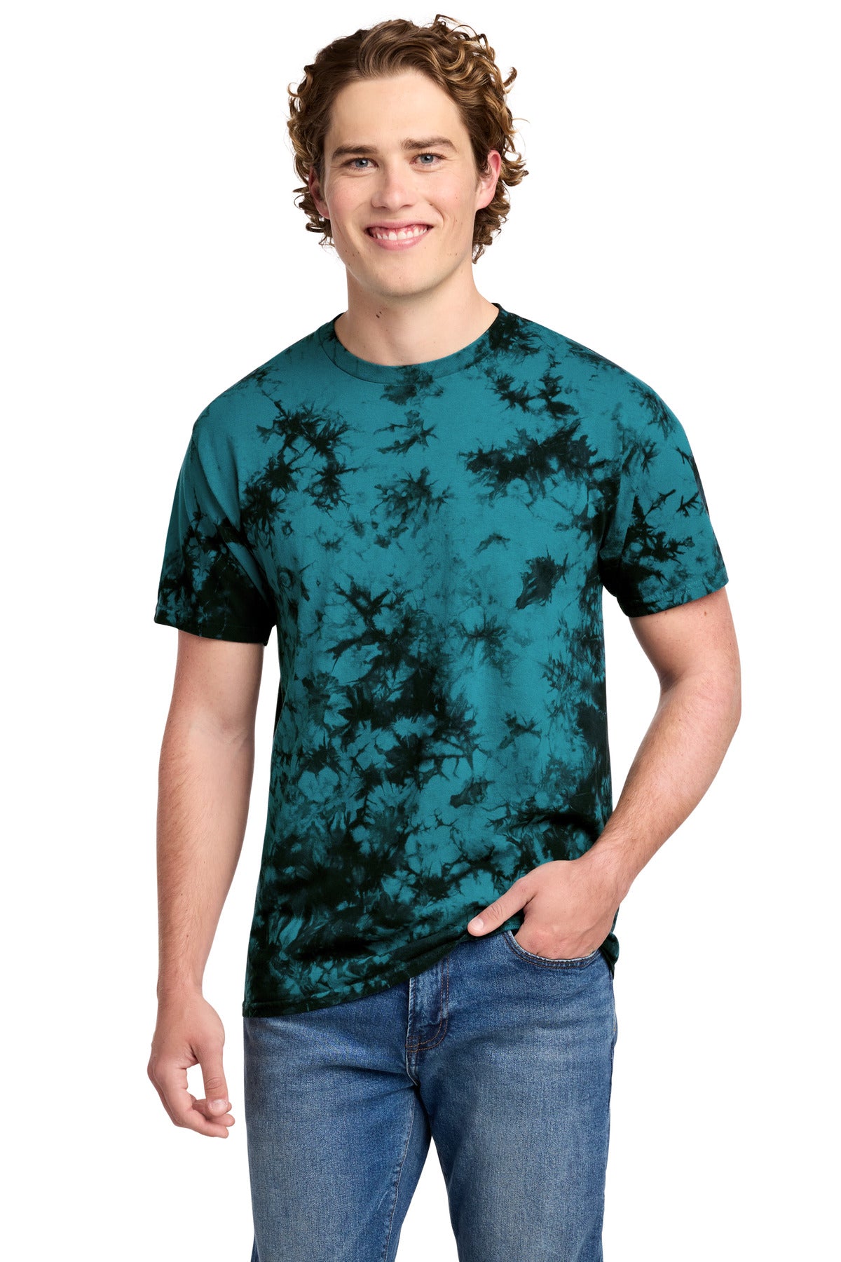 Port & Co Crystal Tie-Dye Tee PC145 in Black/ Teal