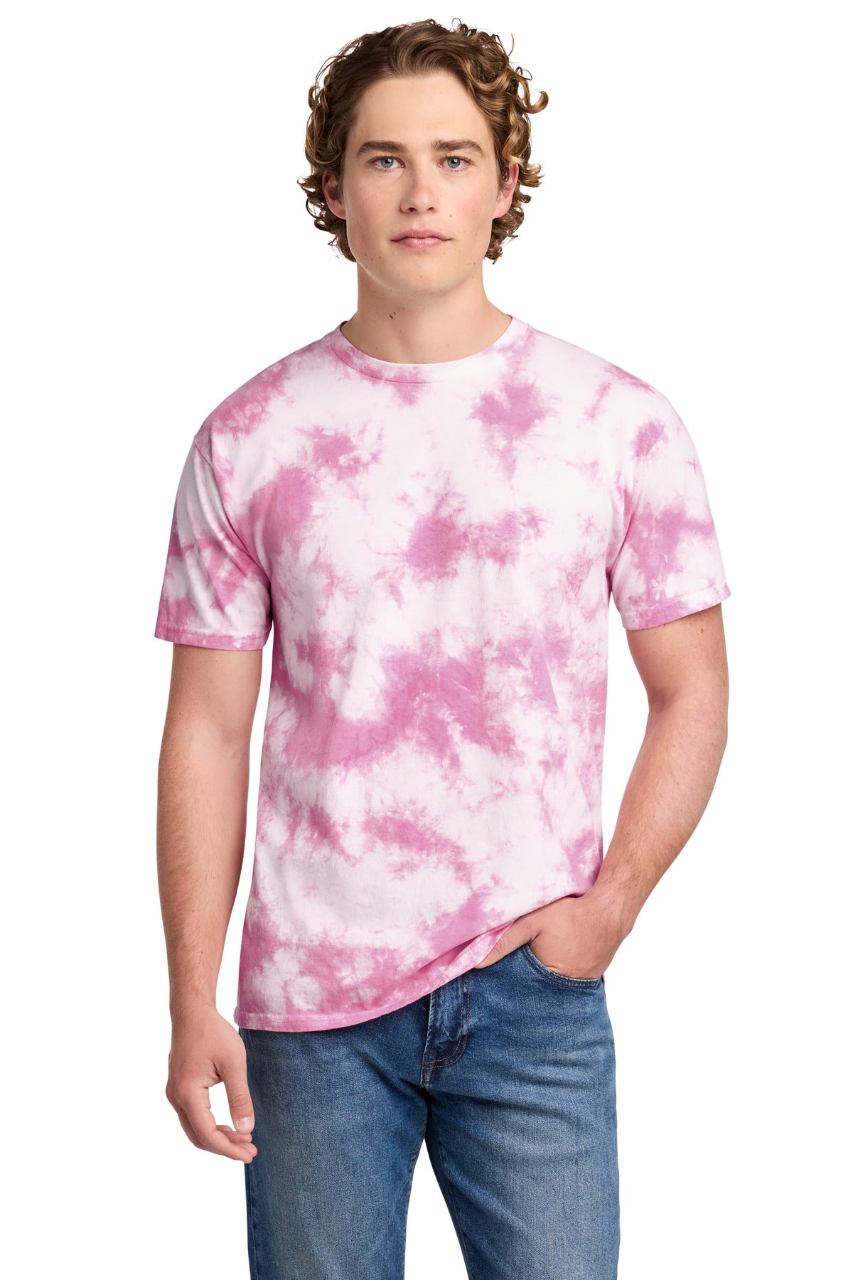 Port & Co Crystal Tie-Dye Tee PC145 in Bright Pink