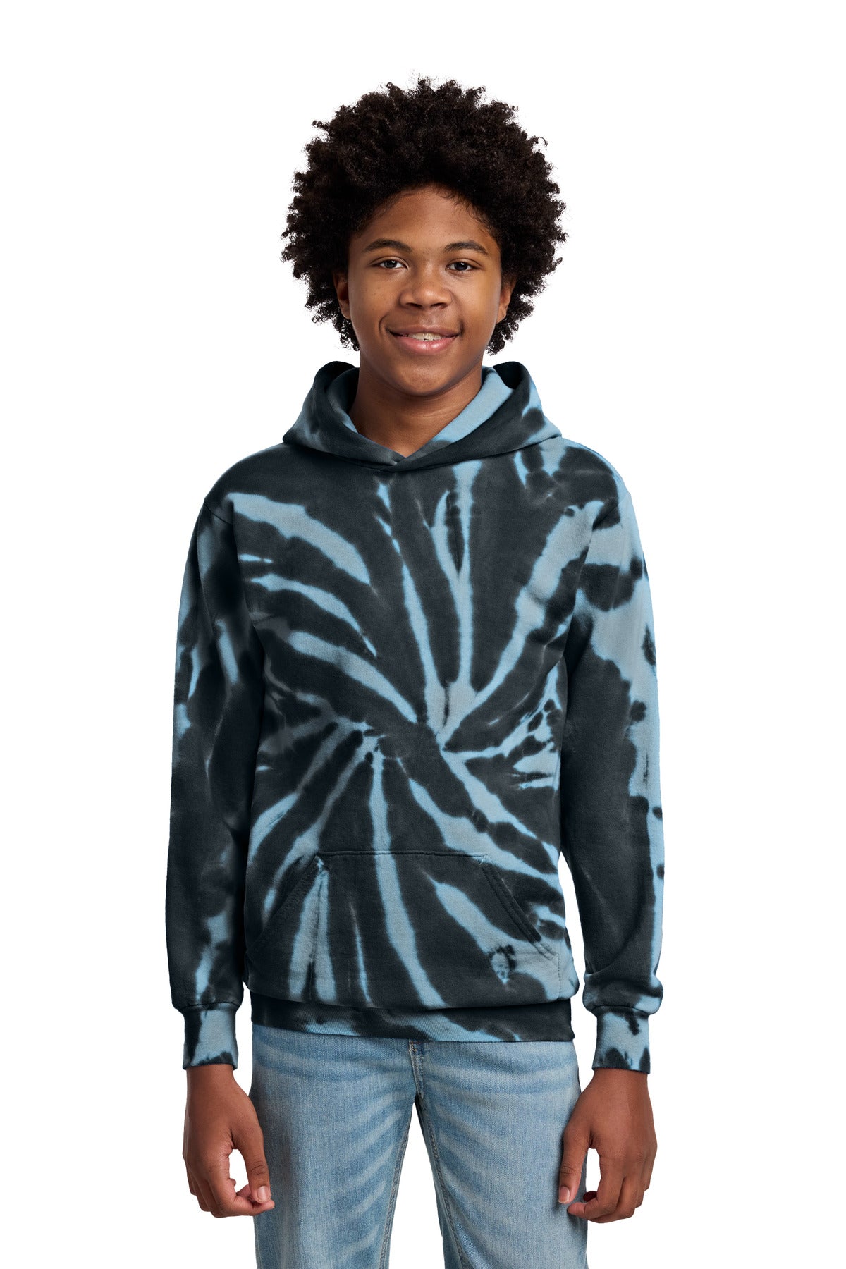 Port & Co Youth Tie-Dye Pullover Hooded Sweatshirt. PC146Y in Black