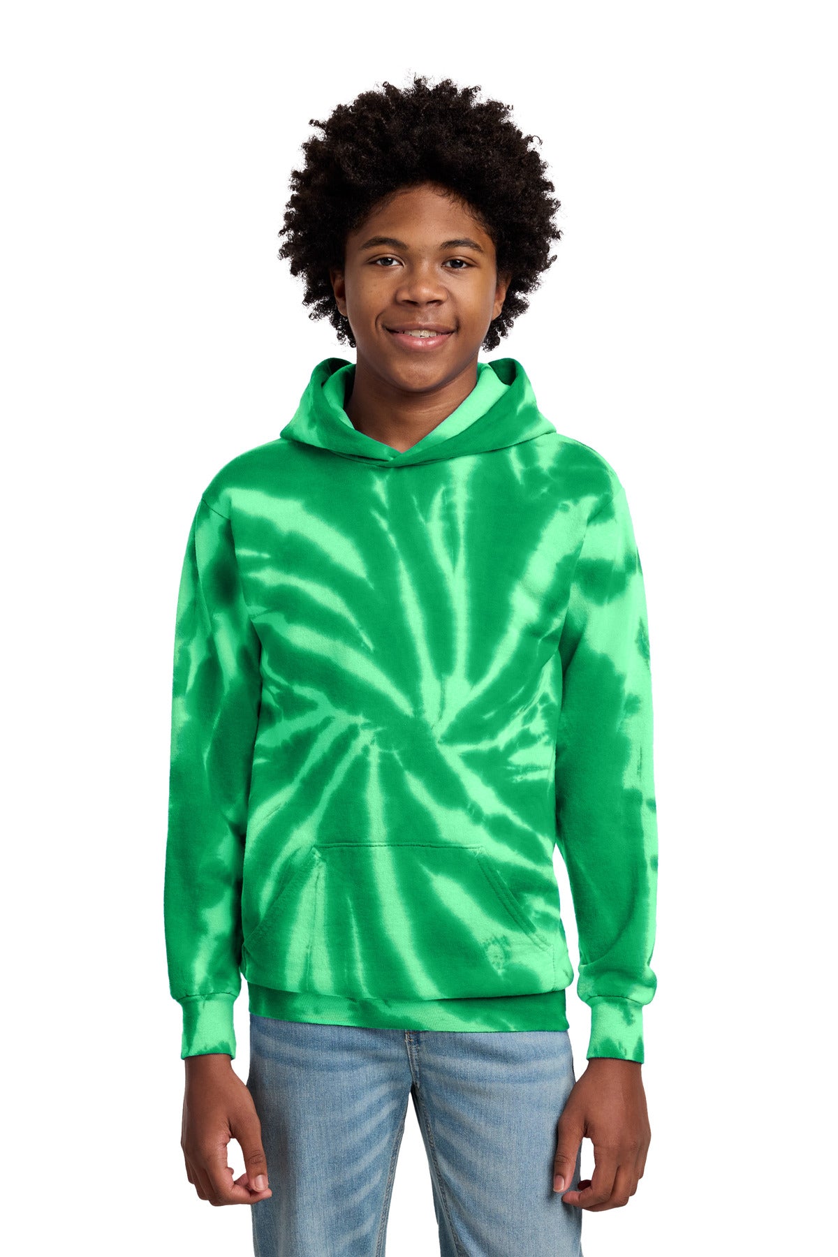 Port & Co Youth Tie-Dye Pullover Hooded Sweatshirt. PC146Y in Kelly