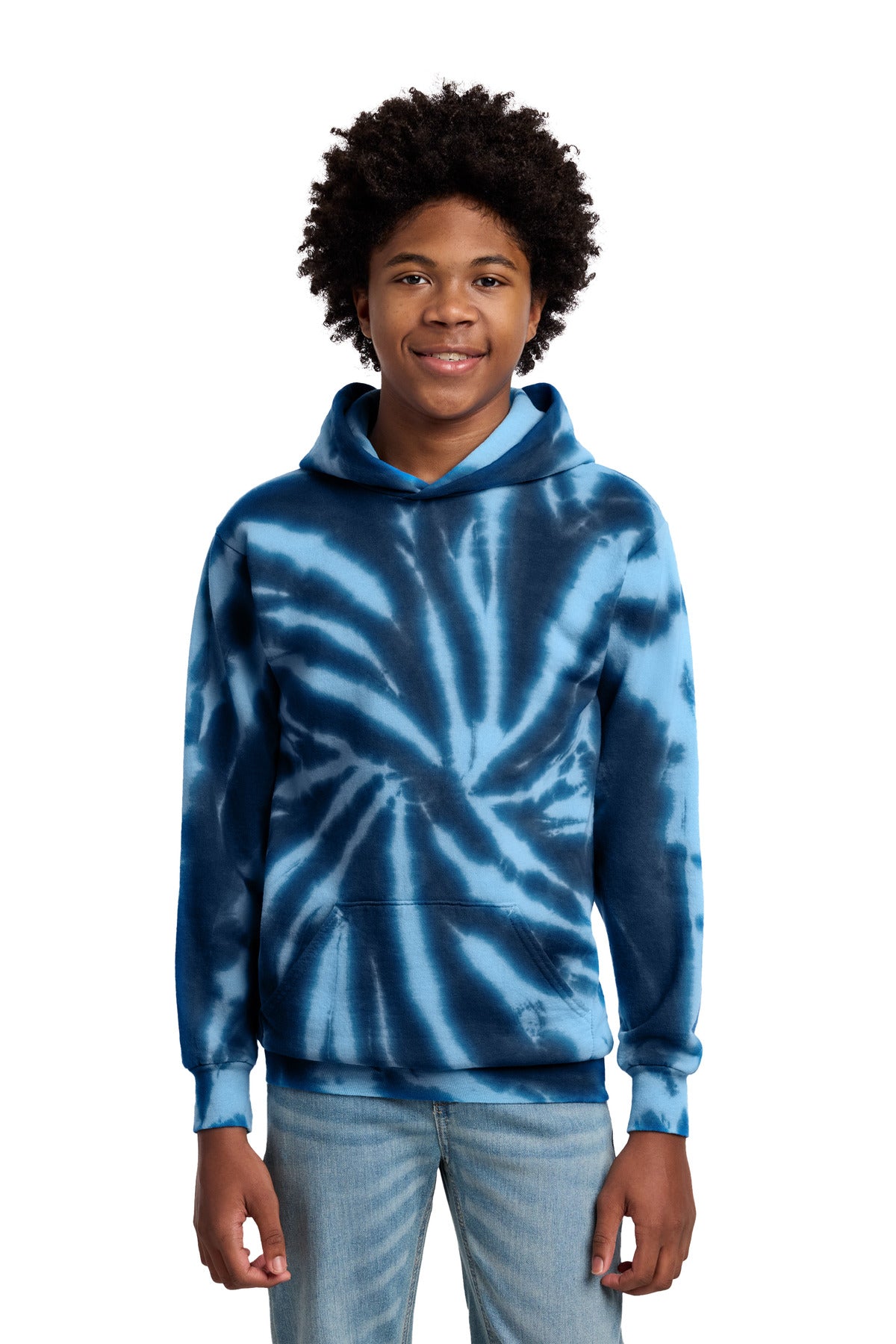 Port & Co Youth Tie-Dye Pullover Hooded Sweatshirt. PC146Y in Navy