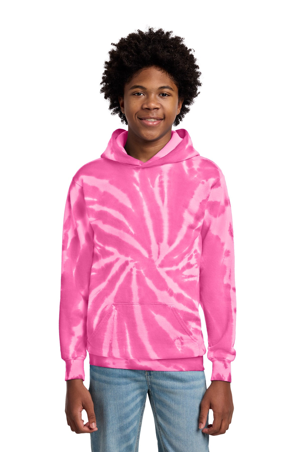Port & Co Youth Tie-Dye Pullover Hooded Sweatshirt. PC146Y in Pink