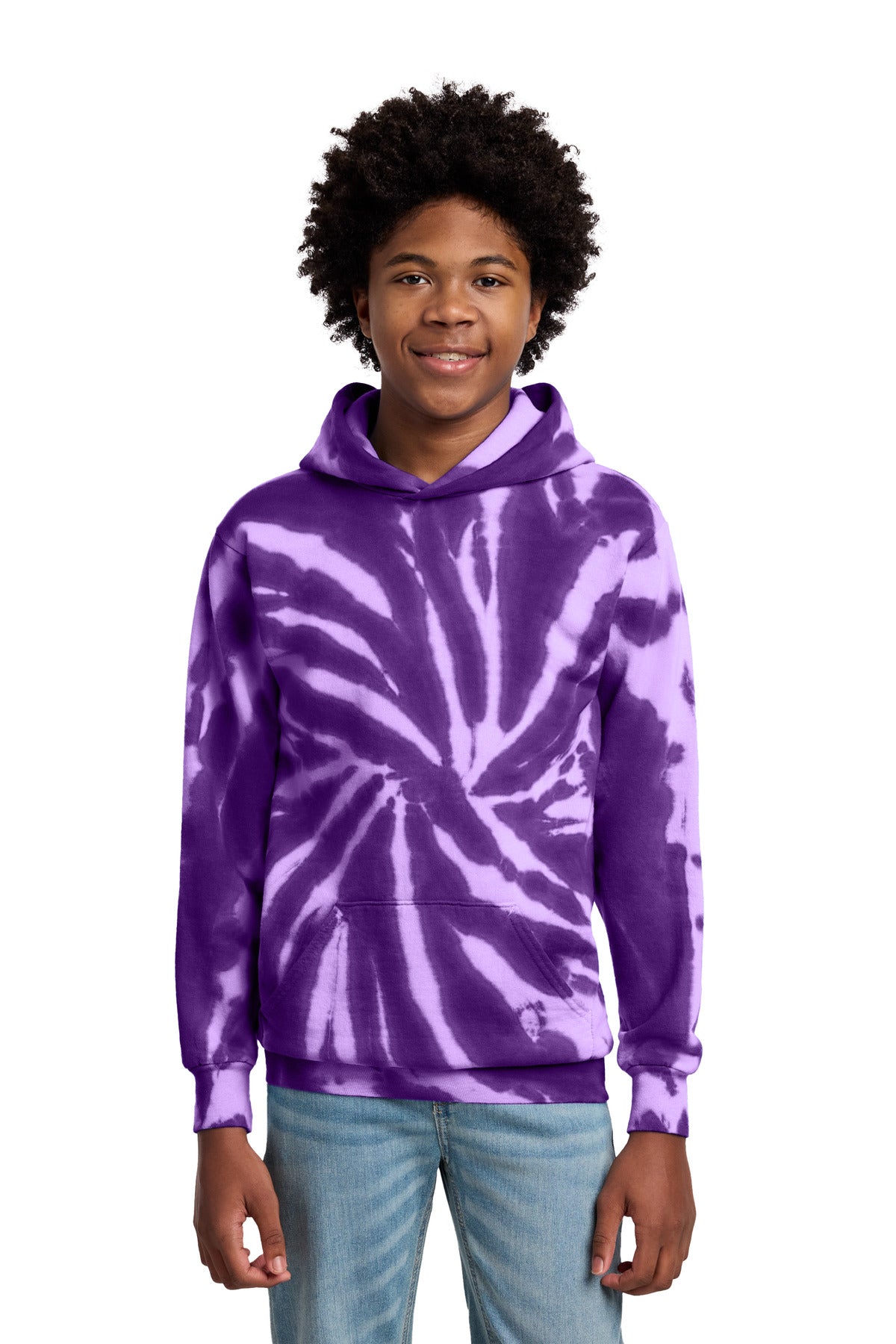 Port & Co Youth Tie-Dye Pullover Hooded Sweatshirt. PC146Y in Purple