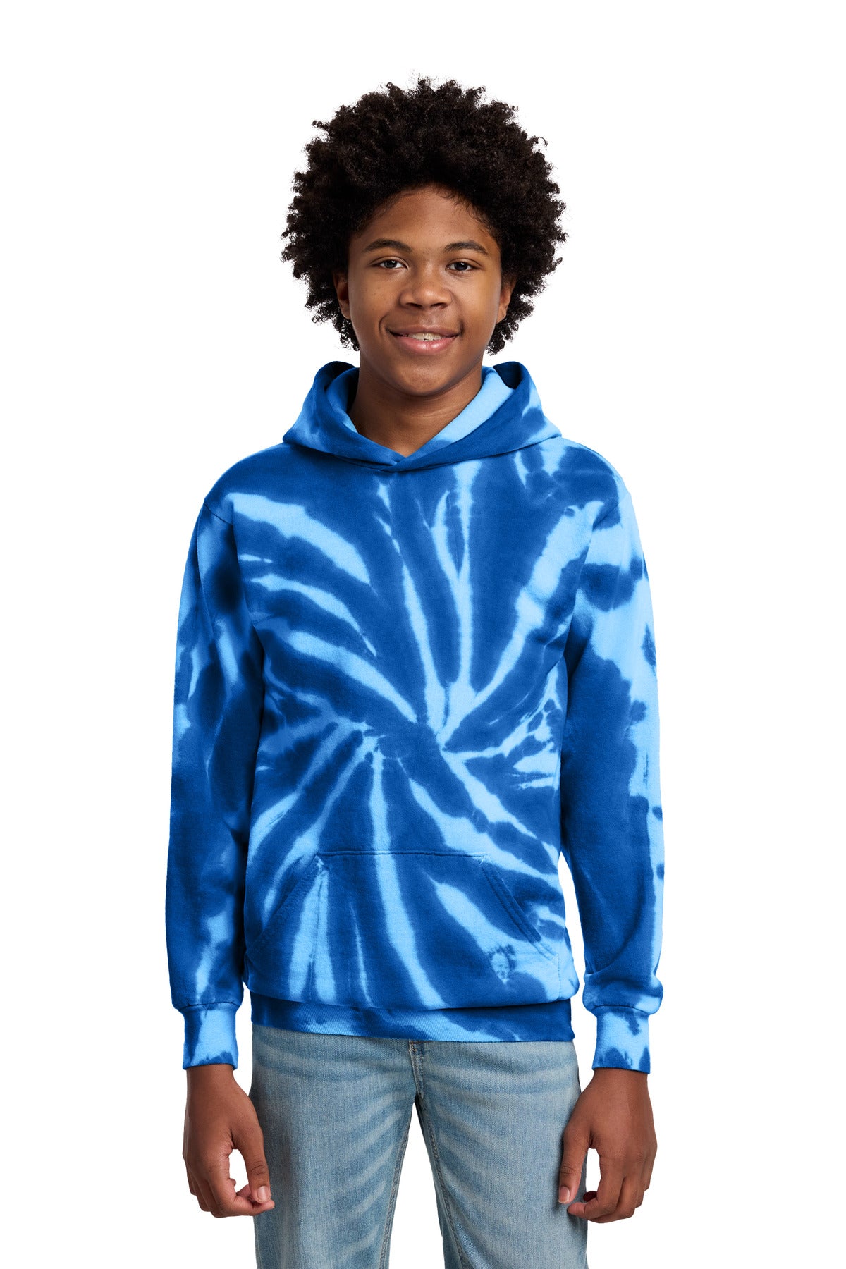 Port & Co Youth Tie-Dye Pullover Hooded Sweatshirt. PC146Y in Royal