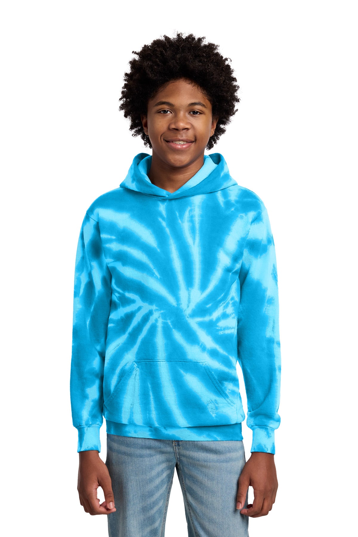 Port & Co Youth Tie-Dye Pullover Hooded Sweatshirt. PC146Y in Turquoise